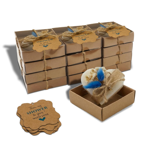 12 Set Baby Shower Favors for Guests, Handmade Scented Heart Soap Gifts for Baby Boy, Bulk Wedding Bridal Shower Favors, Party Decoration for Gender Reveal Souvenirs