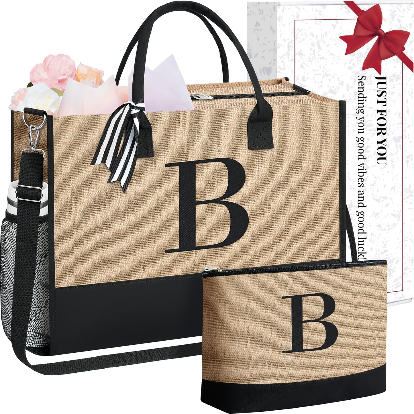 BAGAIL Initial Tote Bag, Personalized Birthday Gifts for Women, Teacher, Friends, Mom, Wedding, Monogrammed Beach Bag