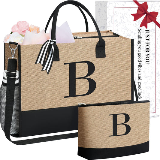 BAGAIL Initial Tote Bag, Personalized Birthday Gifts for Women, Teacher, Friends, Mom, Wedding, Monogrammed Beach Bag