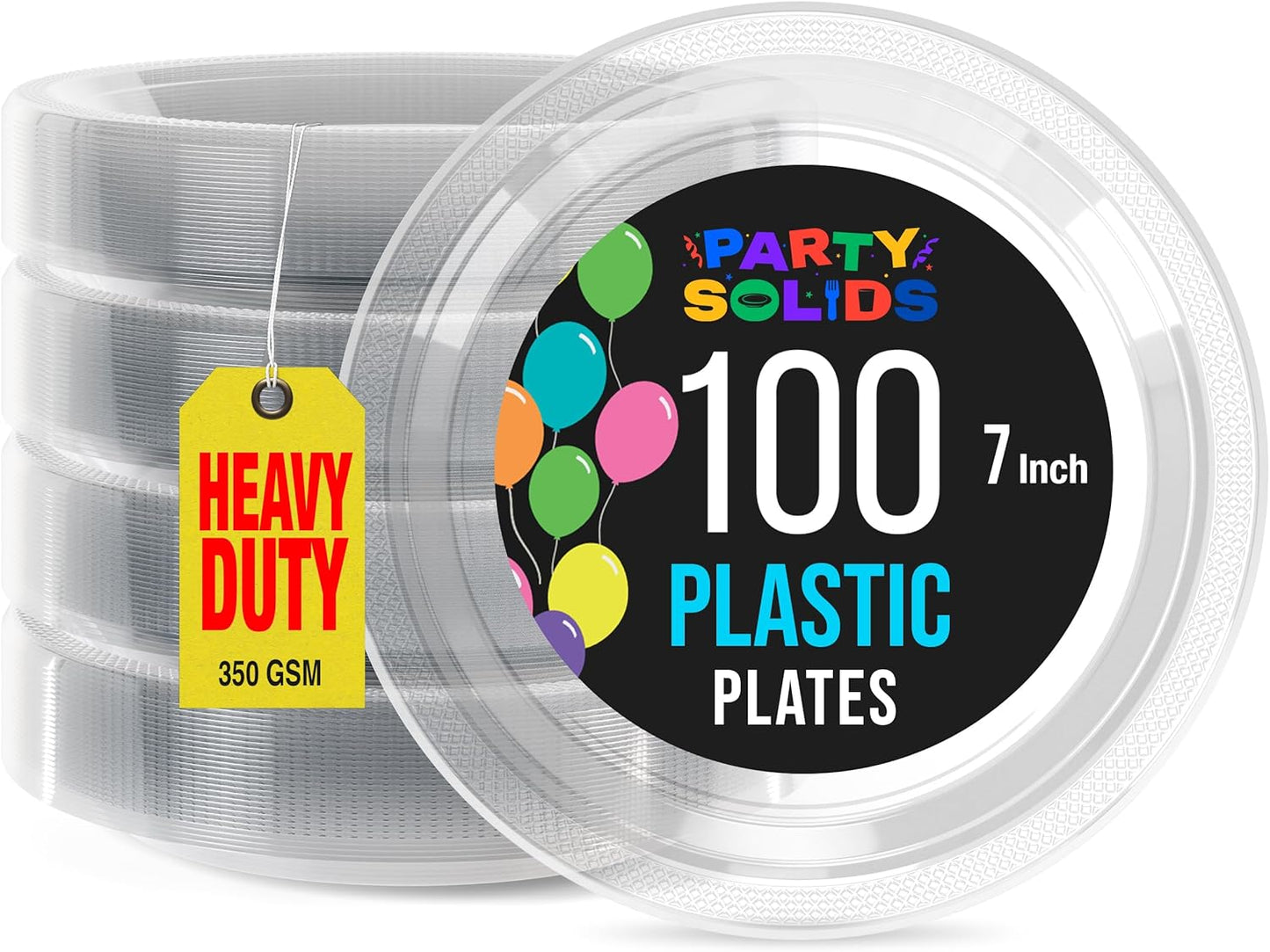 Exquisite Party Solids Clear Plastic Plates For Party 7" Clear Disposable Plates Heavy Duty 100 Pcs Plastic Dinnerware Sets Heavy Duty 350 GSM Disposable Dinnerware Set