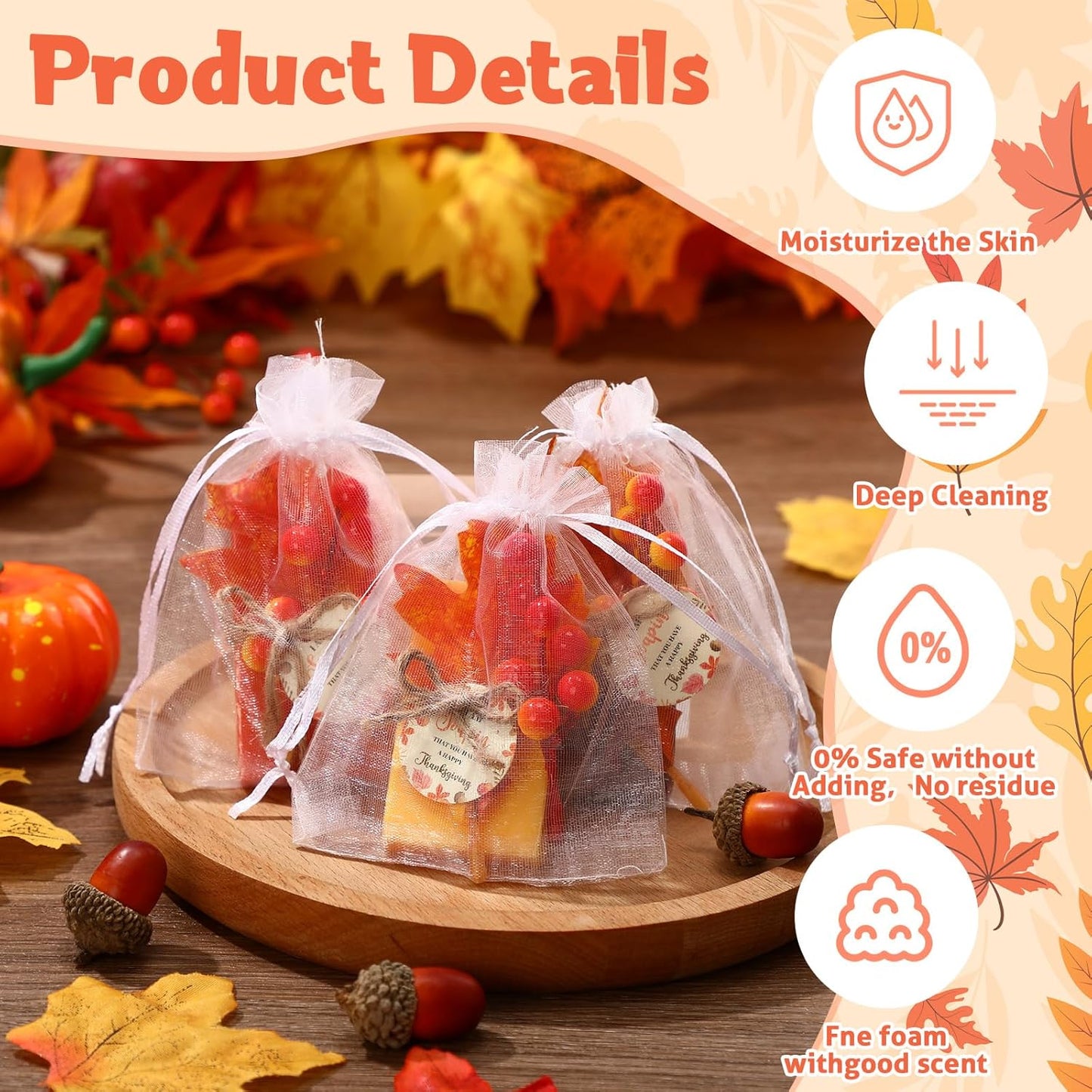 24 Set Fall Thanksgiving Soap Bar Party Favors Handmade Mini Soap Bar Bulk Guests Return Gifts Baby Shower Favors for Wedding Baby Shower with Thank You Fall Leaves Bag