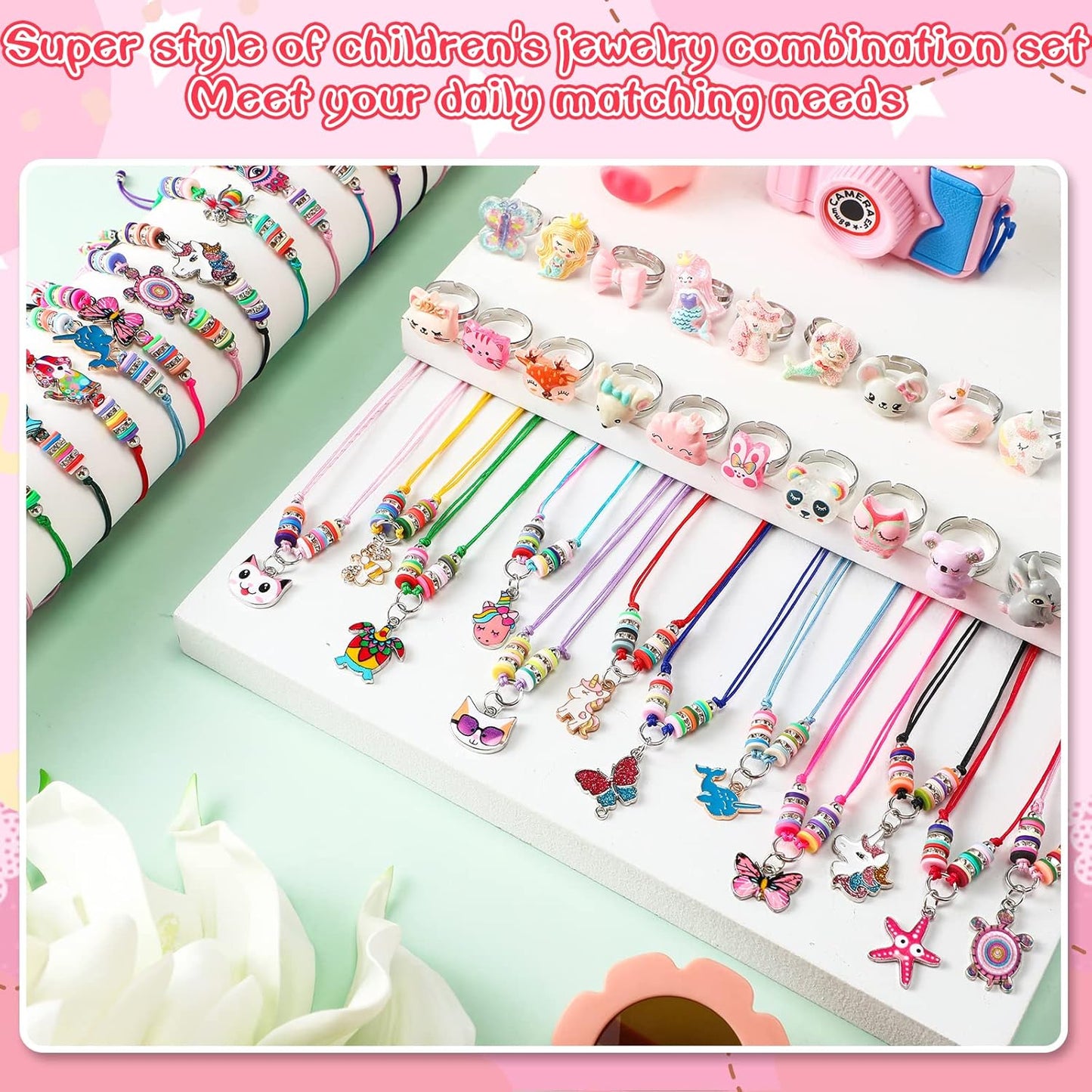 Sherr 72 Pcs Little Girls Jewelry Sets Dresses up Jewelry for Kids Toddler 4-6 6-8, Adjustable Unicorn Animal Dress up Bracelets Necklaces Rings for Birthday Gifts Party Favor