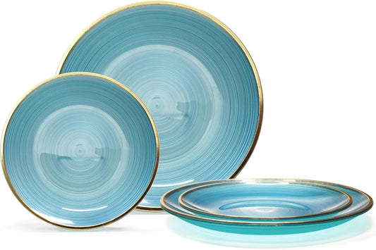 " OCCASIONS " 50 Plates Pack (25 Guests)-Wedding Party Disposable Plastic Plate Set -25 x 10'' Dinner + 25 x 7'' Salad & Dessert plates (Belize in Blue & Gold)