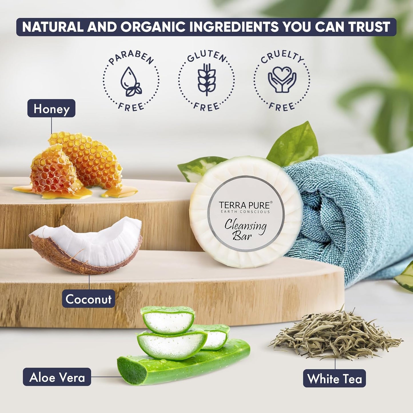 Terra Pure White Tea & Coconut Soap | Travel Size Toiletries Bulk Set for Hotel Essentials | 0.6 oz Bar Soap | 100 Pieces