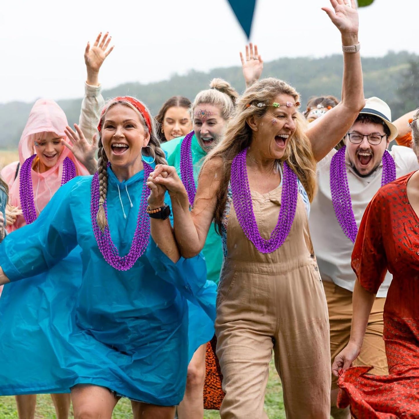 SHAOQINLIN 144 PCS Purple Mardi Gras Beads, 33'' Metallic Purple Bead Necklace Halloween Beaded Necklaces Party Beads for Carnival, Halloween, Christmas, Masquerade Party Favors