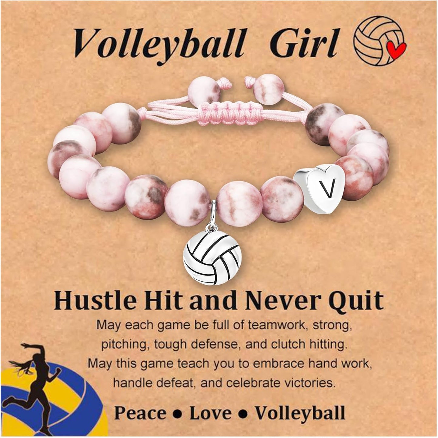 Stocking Stuffers for Teen Girls -Volleyball/Softball Bracelet Heart Initial Gifts Sports Accessories Jewelry Gift Ideas for Teen Girls Women for Christmas Birthday