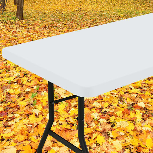 Smiry Rectangle Tablecloth, Elastic Fitted Flannel Backed Vinyl Tablecloths for 6ft Folding Tables, Waterproof Wipeable Table Covers for Indoor, Outdoor, Picnic and Camping (White, 30"x72")