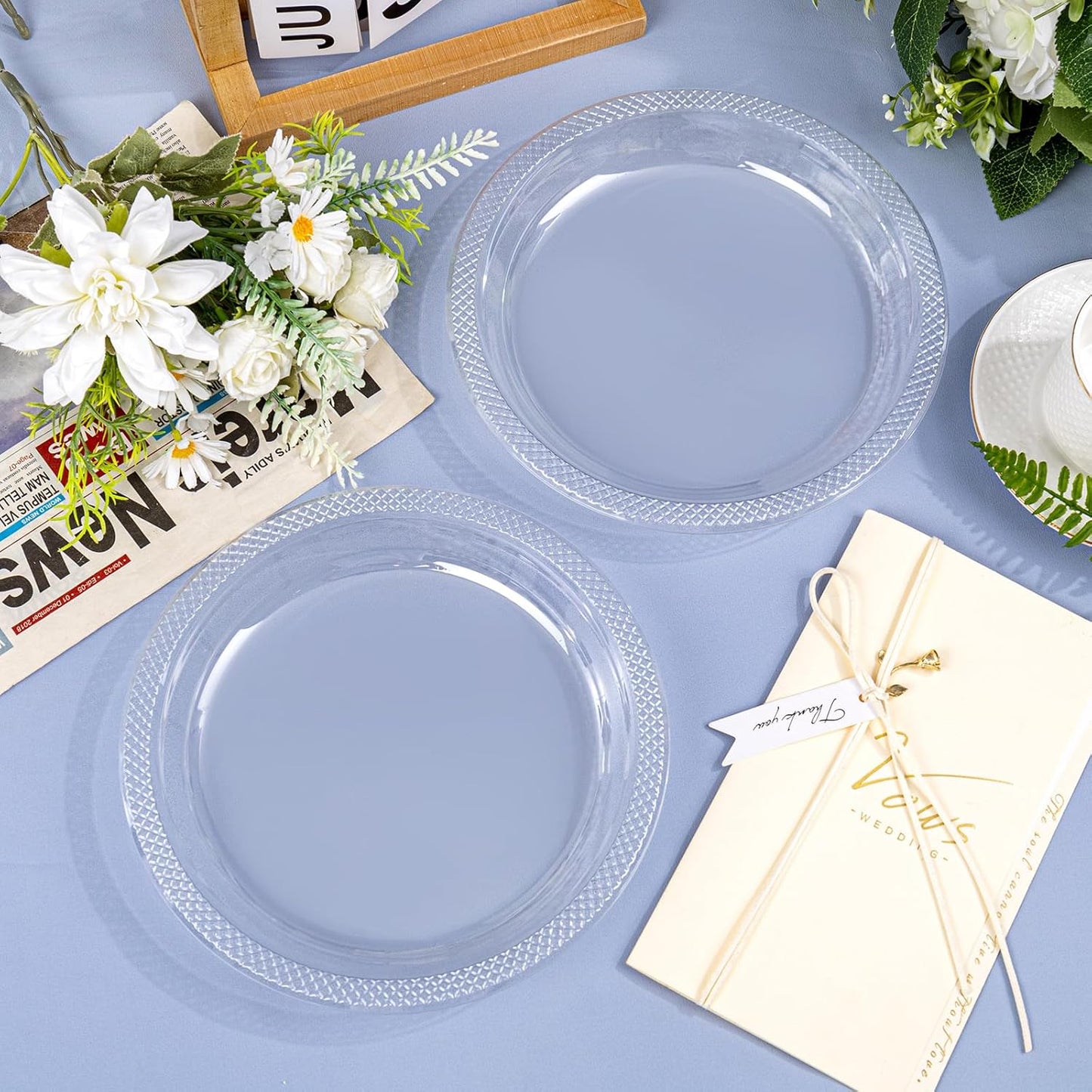 WELLIFE 9 Inch Plastic Plates Clear 50 Count Disposable Plate for Party, Dessert Plates for Dinner Cake Salad Supplies Birthday