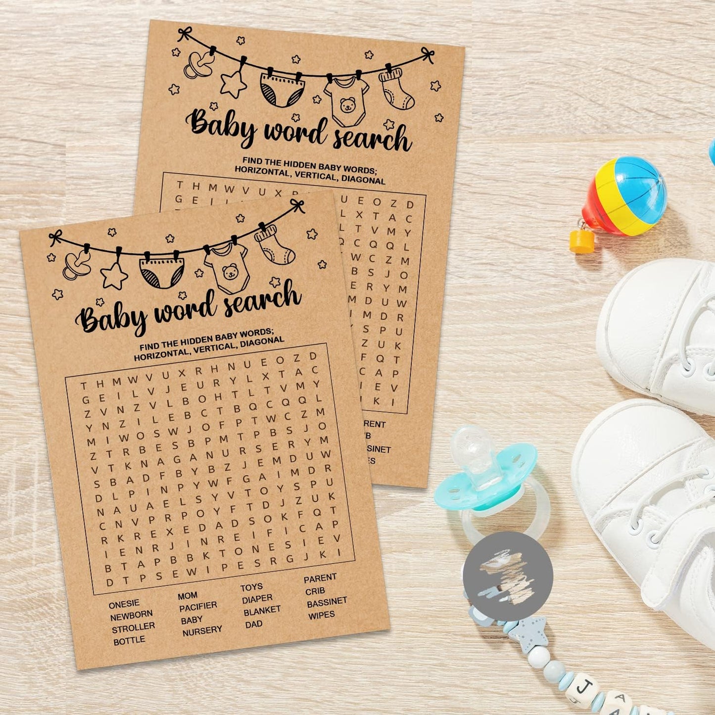 Baby Shower Game, Baby Word Search Game Cards, Baby Shower Party Games Supplies & Activities, Party Activities Ideas Supplies, Baby Shower Ideas, 30 Game Cards Included, Kraft
