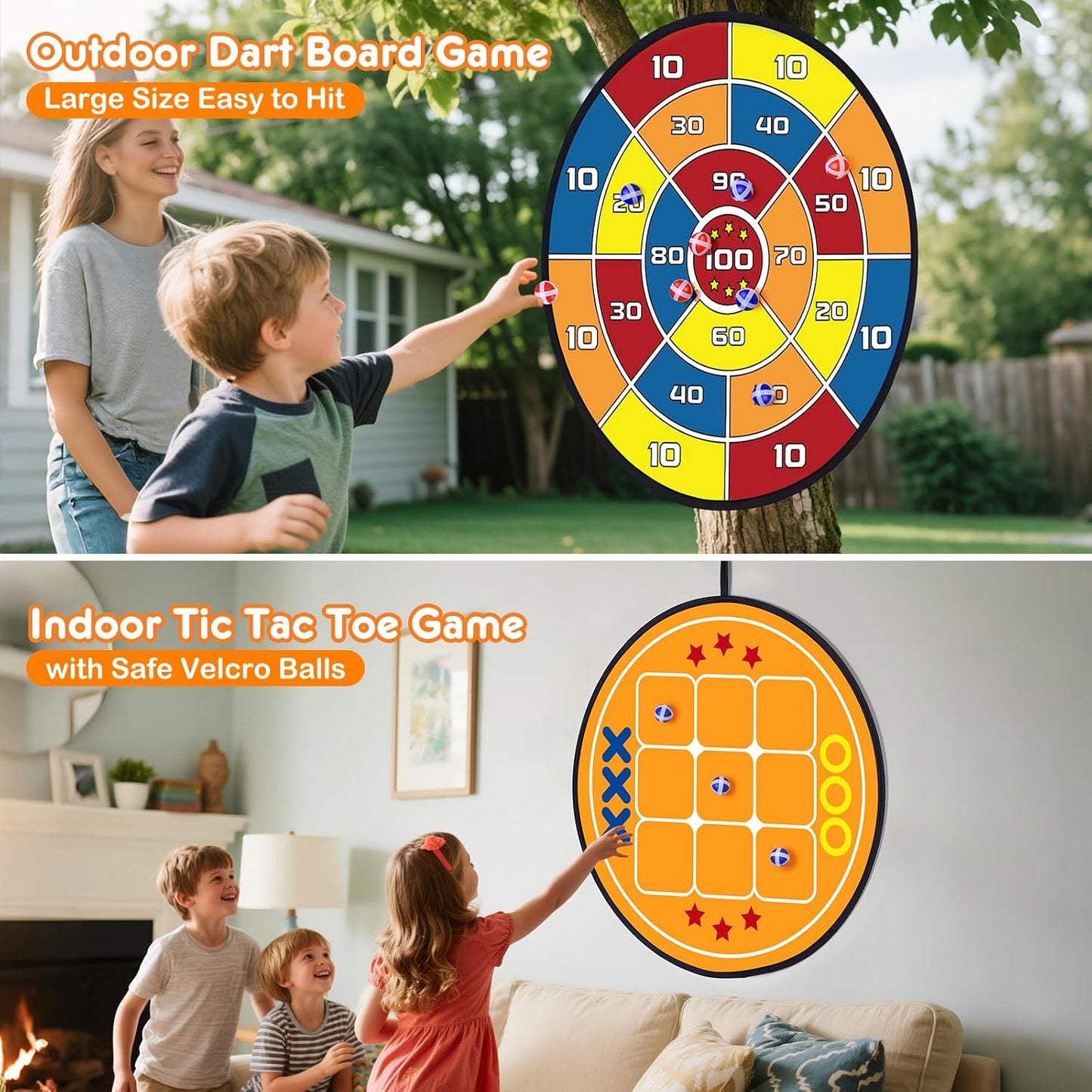 [2 Pack] Dart Board Games for Kids, 2025 New Sticky Tic Tac Toe Dart Game Set with Carry Bag, Indoor Outdoor Games Backyard Games, Boys Toys Birthday Gifts for 4 5 6 7 8 9 10 11 12 Year Old Boys Girls
