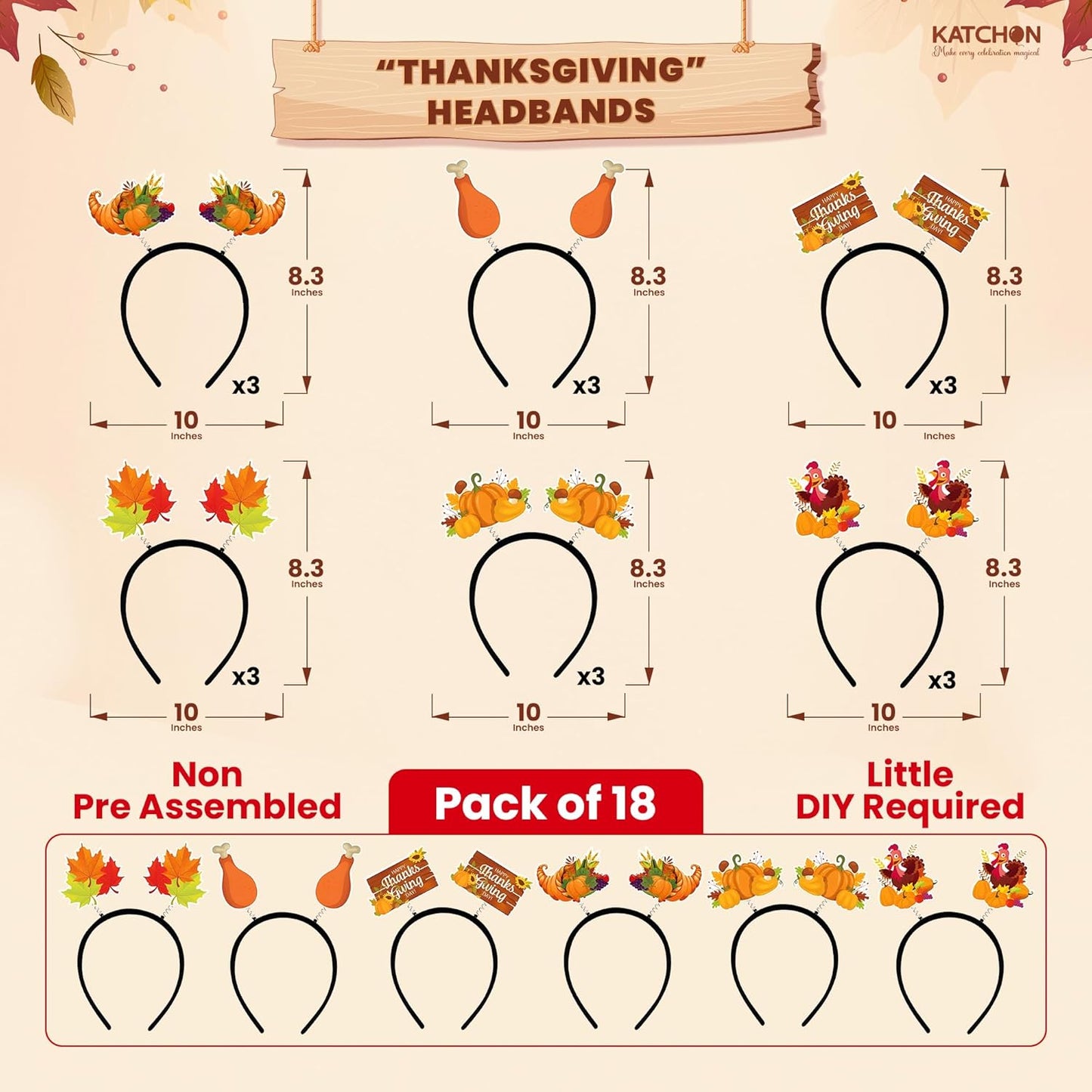 KatchOn, Thanksgiving Headbands - Pack of 18 | Turkey Headbands Thanksgiving Party Favors | Thanks Giving Decorations, Turkey Photo Booth Props | Harvest Party Favors