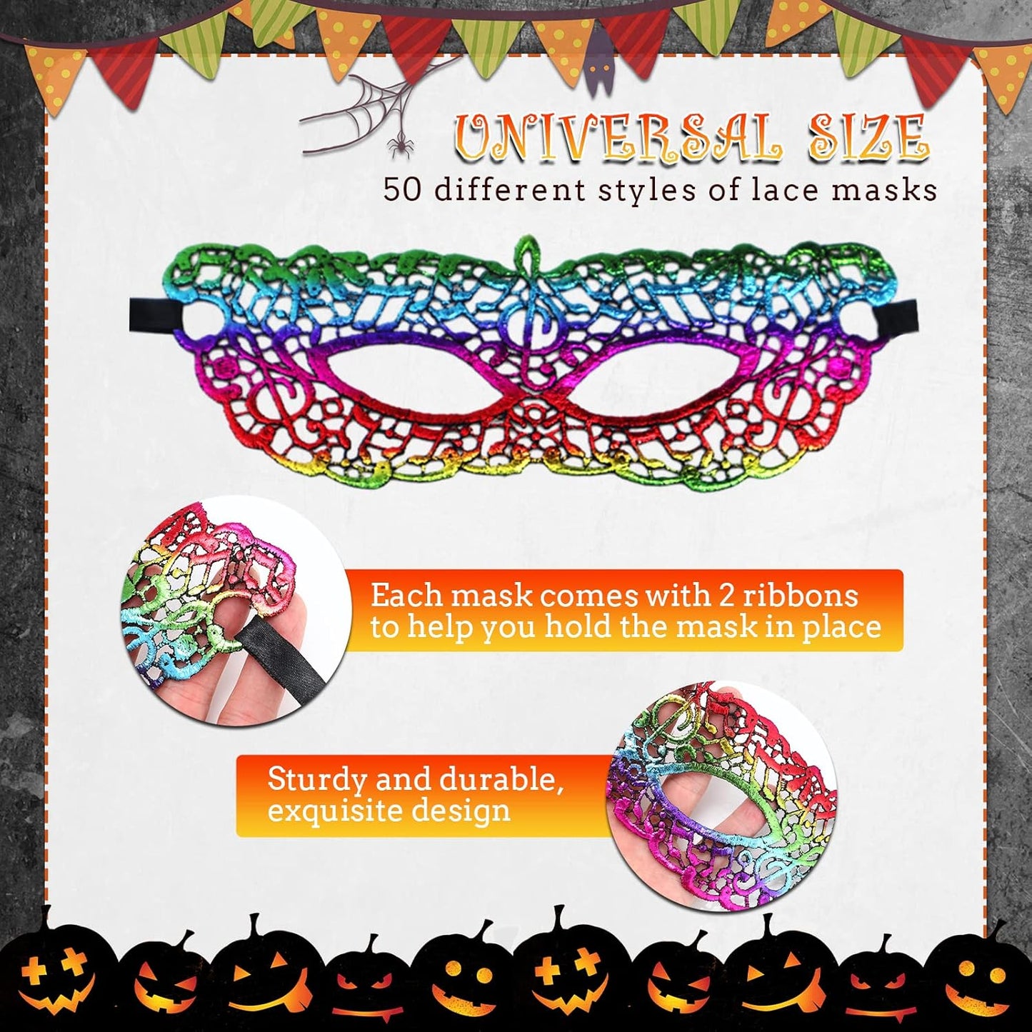 Chivao 50 Pcs Lace Masquerade Masks for Women Venetian Masks Eye Mask Halloween Carnival Mari Grass Costume Party