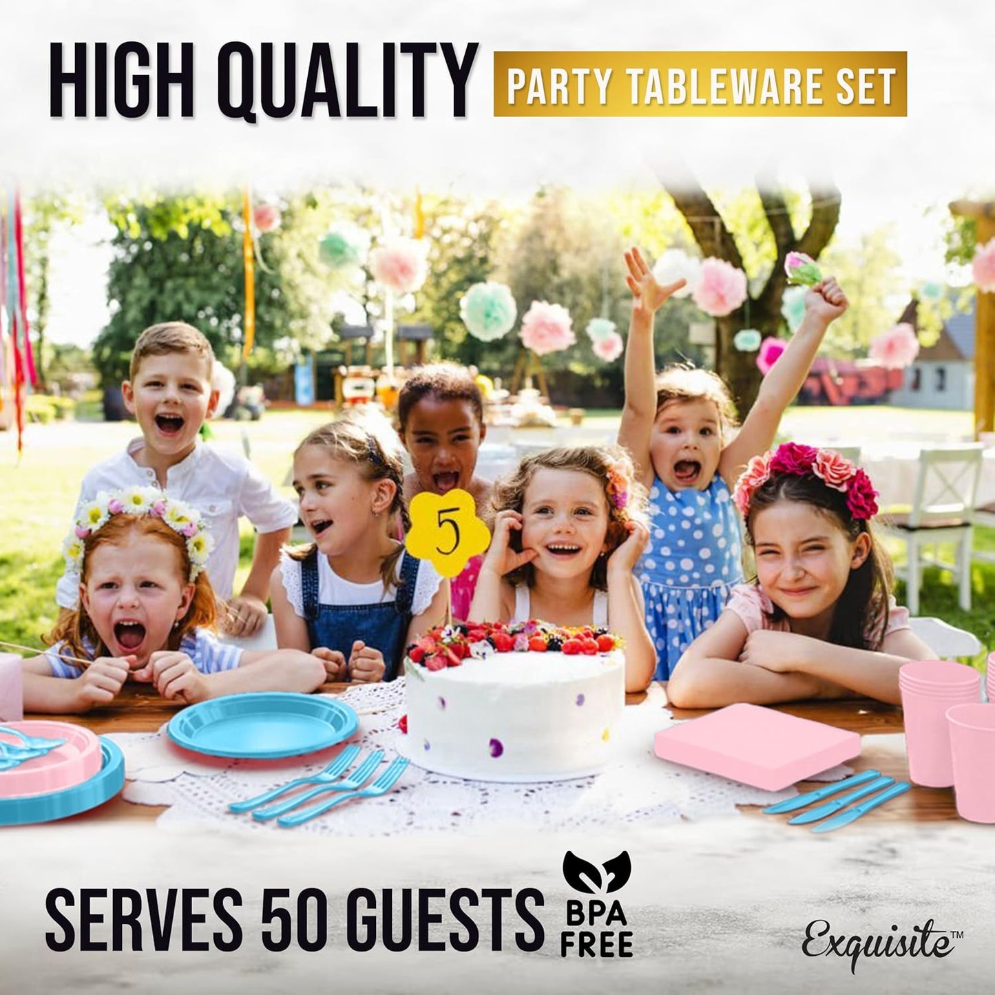 350 Pcs Gender Reveal Plastic Plates For Party, Gender Reveal Disposable Plates Set, 50 Of Each 9" Dinner Plate Set, 7" Dessert Plate, Cups, Napkins & Cutlery Plastic Dinnerware Exquisite