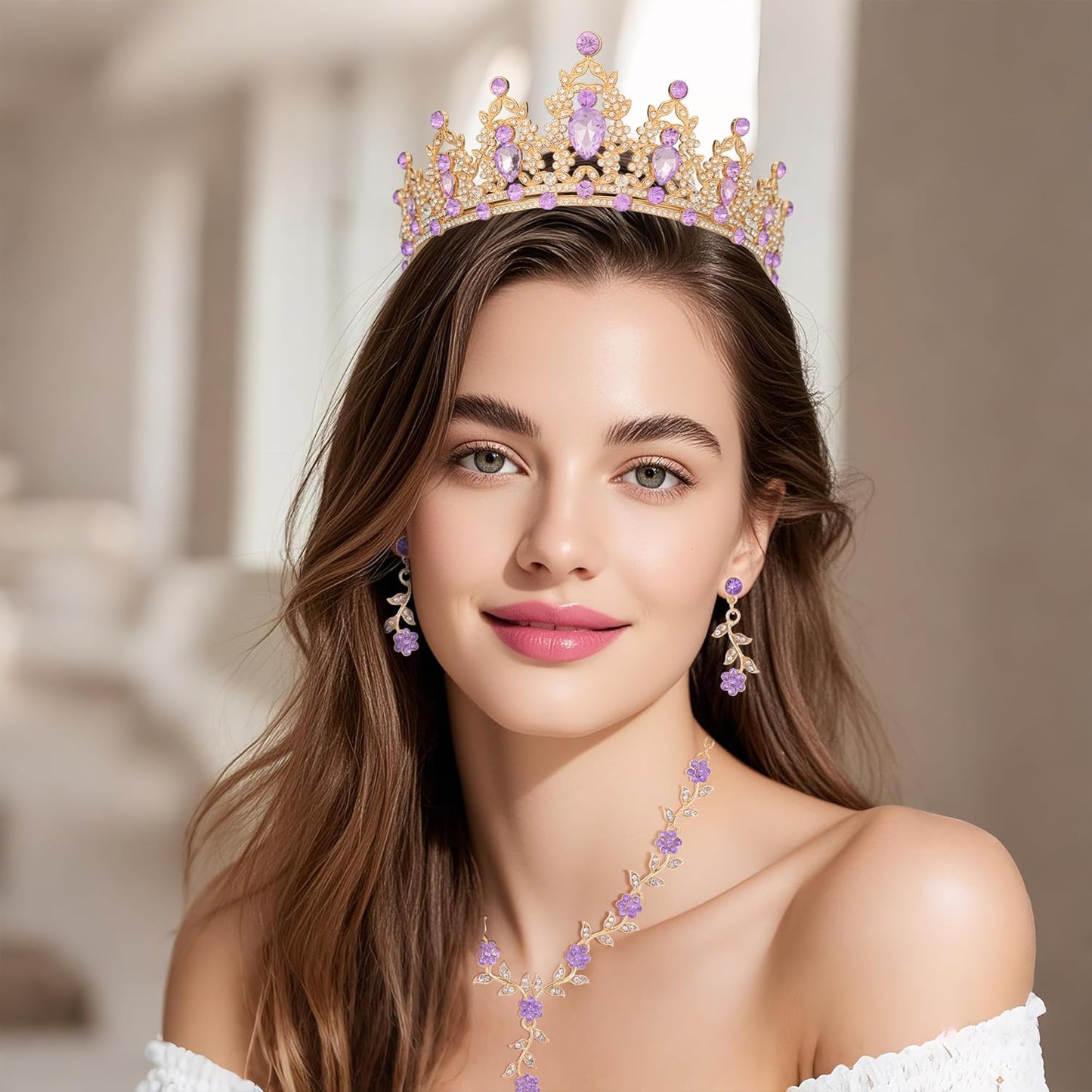 Kamirola Tiaras and Crowns for Women,Tiaras Earrings Necklace, Crystal Bridal Jewelry Set, Costume Party Halloween Prom Pageant Jewelry for Women(TR45)