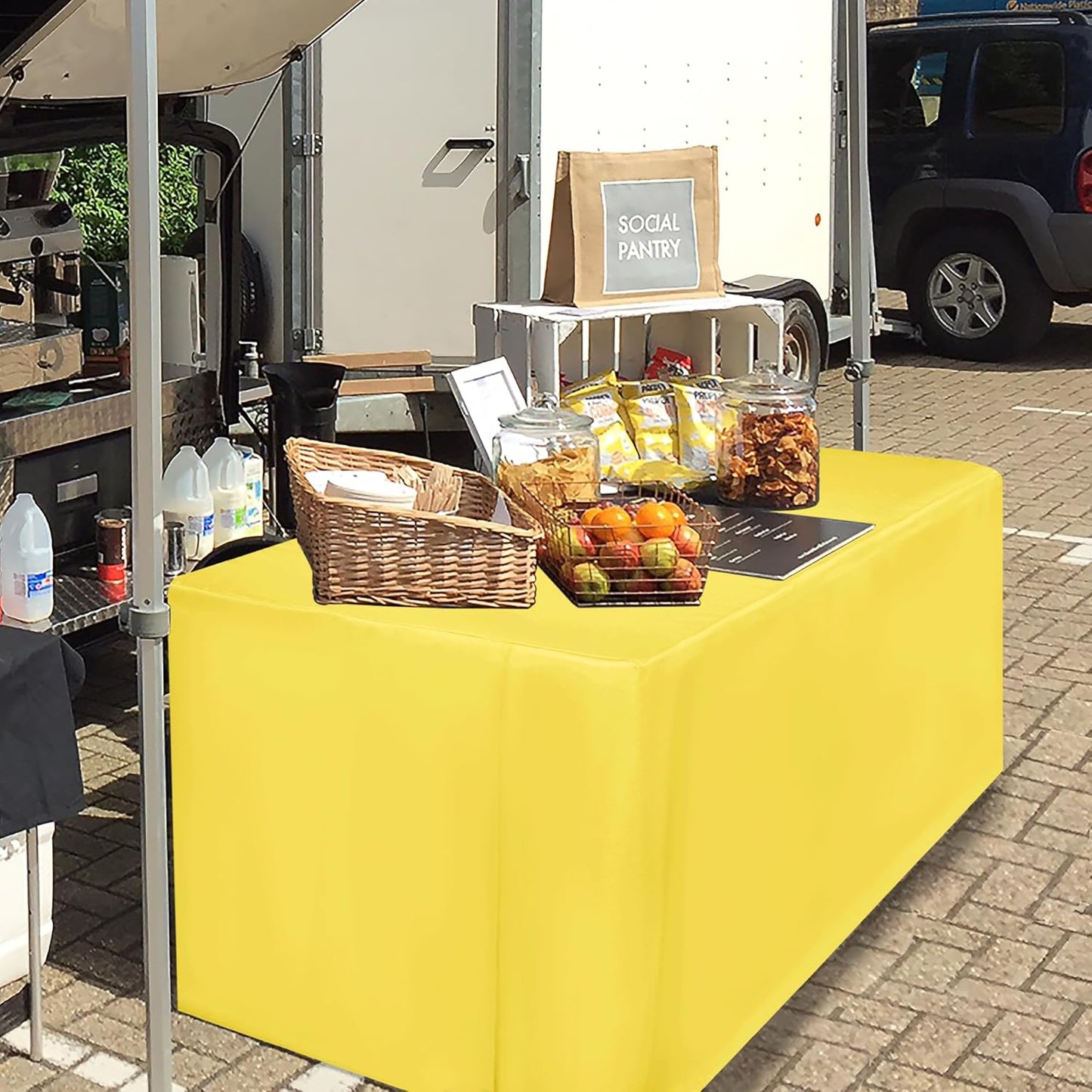 HolidayIdeas 2 Pack Fitted Yellow Tableclothes - 48 x 24 Inch - Rectangle Tablecloths for 4 Foot Tables, Polyester Fabric Table Covers for Parties, Baby Shower, Wedding, Trade Show