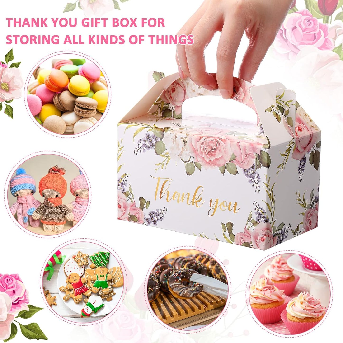 Xinnun 50 Pcs Thank You Treat Boxes Thanksgiving Floral Gift Box Wedding Party Favors Boxes Employee Appreciation Gifts Box Bulk for Thanksgiving Christmas Valentines Wedding Tea Party Supplies