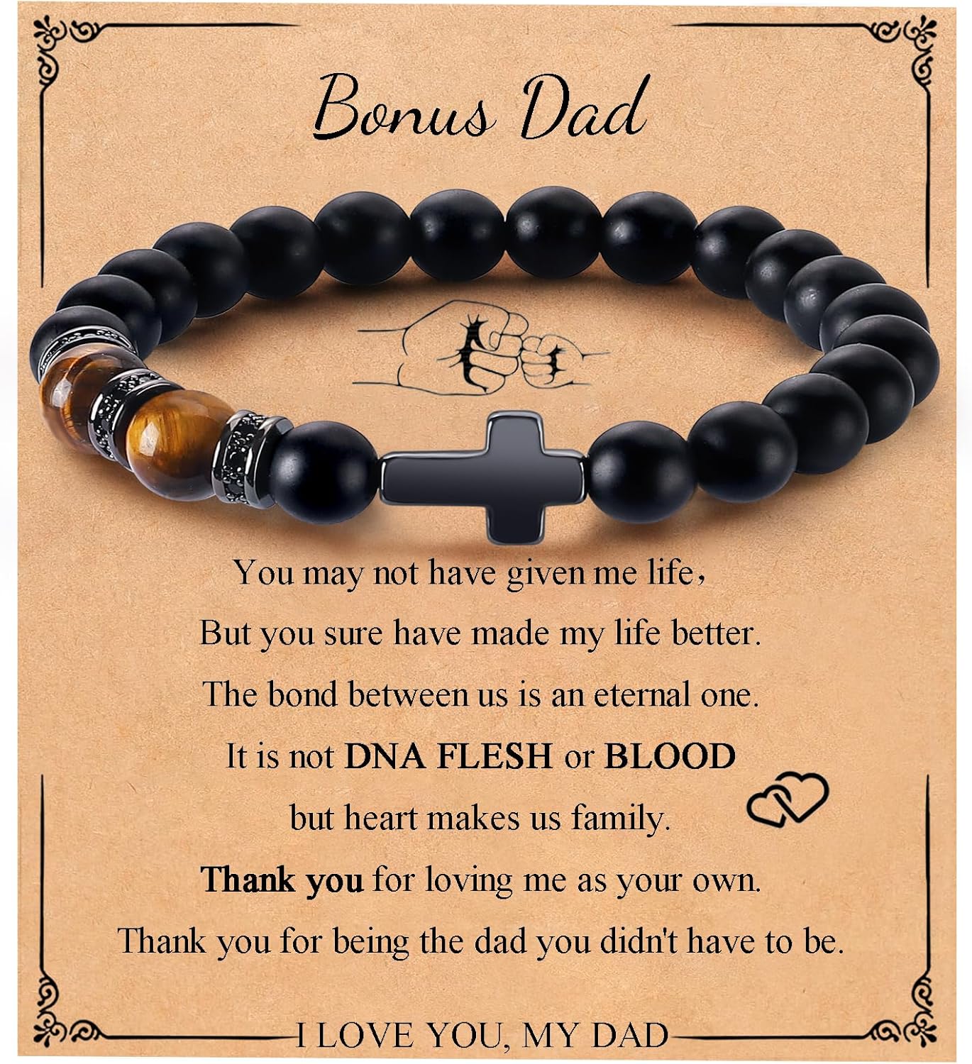 Mens Bracelet with Love Card Inspirational Jewelry Gifts for Man Christian Religious Baptism Valentines Day Graduation Retirement Christmas Beaded Bracelets Gifts