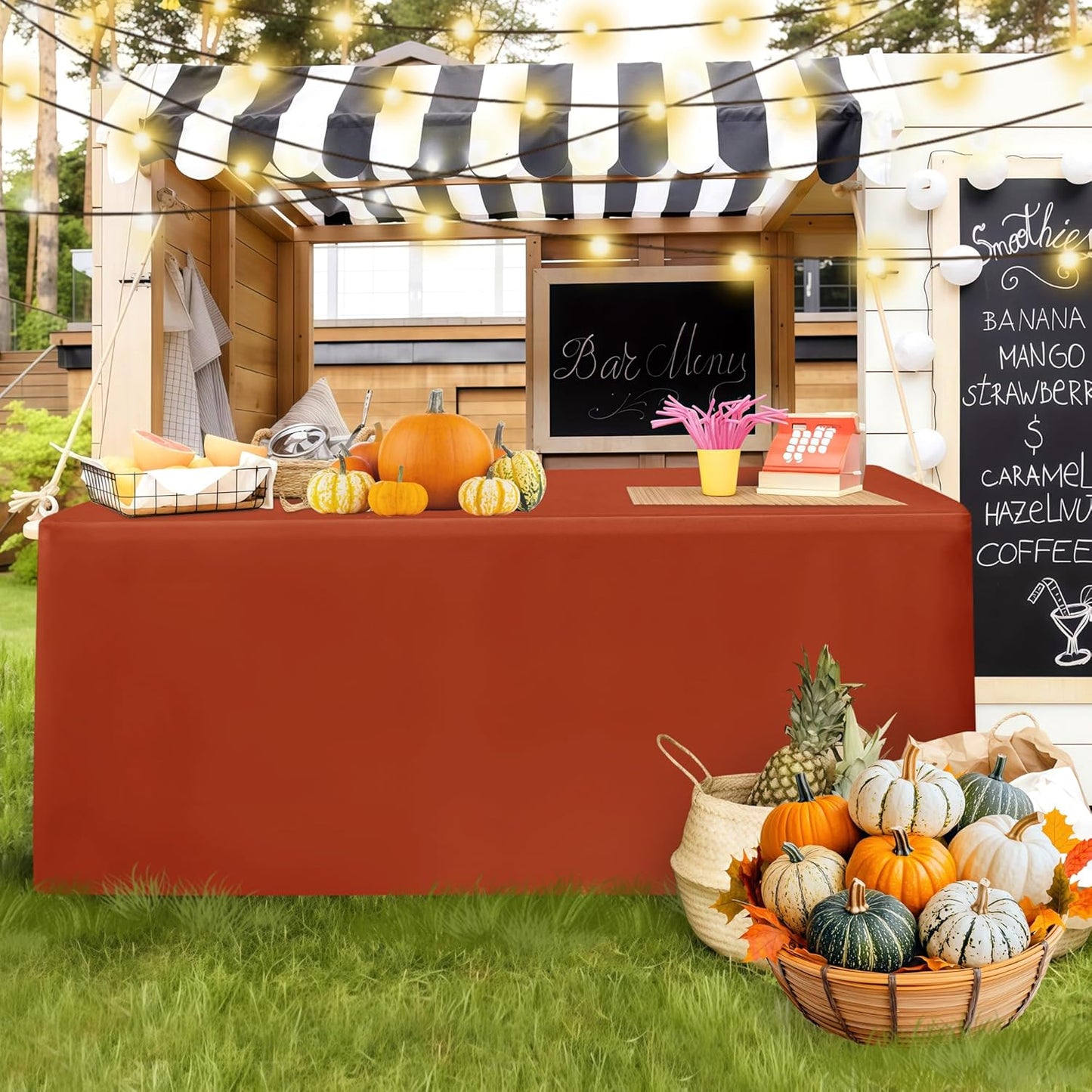 HolidayIdeas 2 Pack Fitted Thanksgiving Tablecloth for 6ft Tables, Rust Table Cover for Holiday Dinner & Buffet, Wrinkle-Resistant Fall Party Decorations for The Home