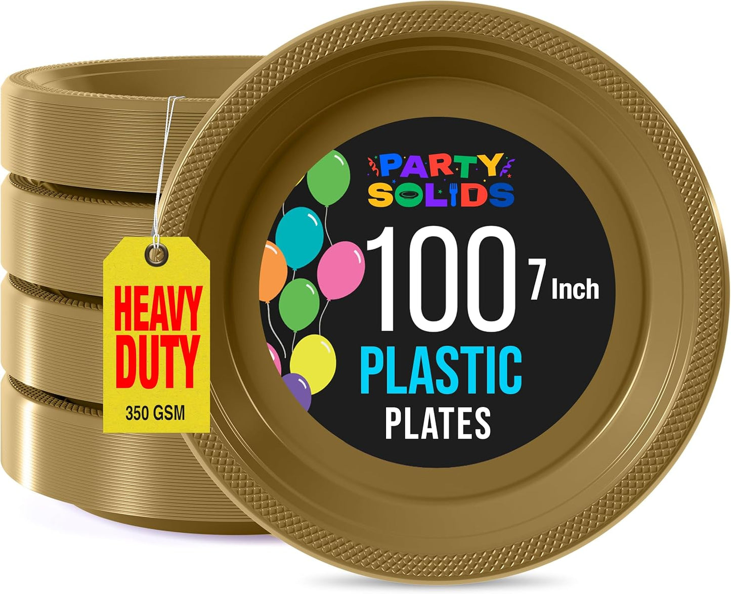 Exquisite Party Solids Gold Plastic Plates For Party 7" Gold Disposable Plates Heavy Duty 100 Pcs Plastic Dinnerware Sets Heavy Duty 350 GSM Disposable Dinnerware Set