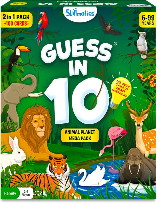 Skillmatics Guess in 10 Animals Megapack, Perfect for Boys, Girls, Kids, Teens, Adults Who Love Animal Card Games, Trivia, Travel Games, Gifts for Ages 6, 7, 8, 9, 10, and Up