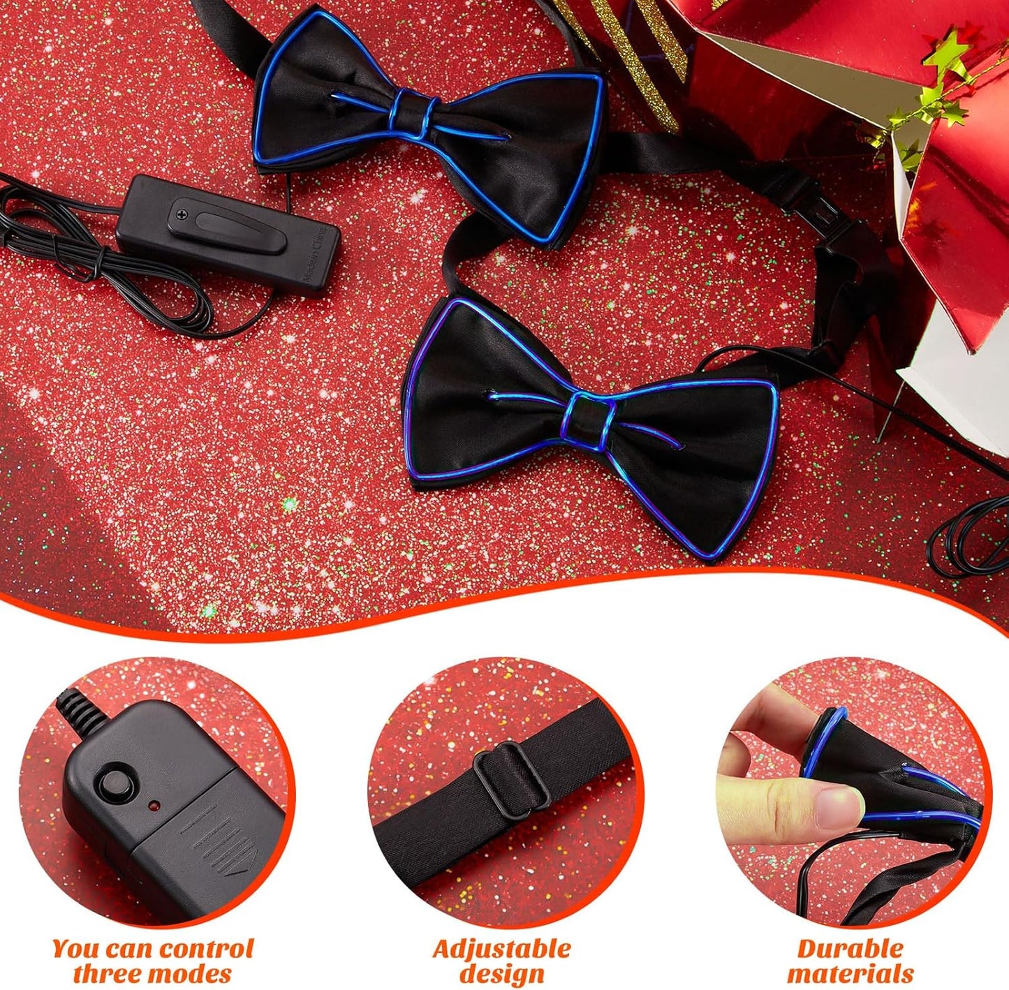 Hercicy Light up Bow Tie for Men LED Neon Bowtie Funny Ties Women Glow in the Dark Party Costume