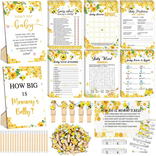 426 Pcs Bee Baby Shower Games Set-8 Games, Includes Baby Shower Bingo, Price is Right, Guess Who, Word Scramble, Prediction and Advice, How Big is Mommy's Belly, Don't Say The Words