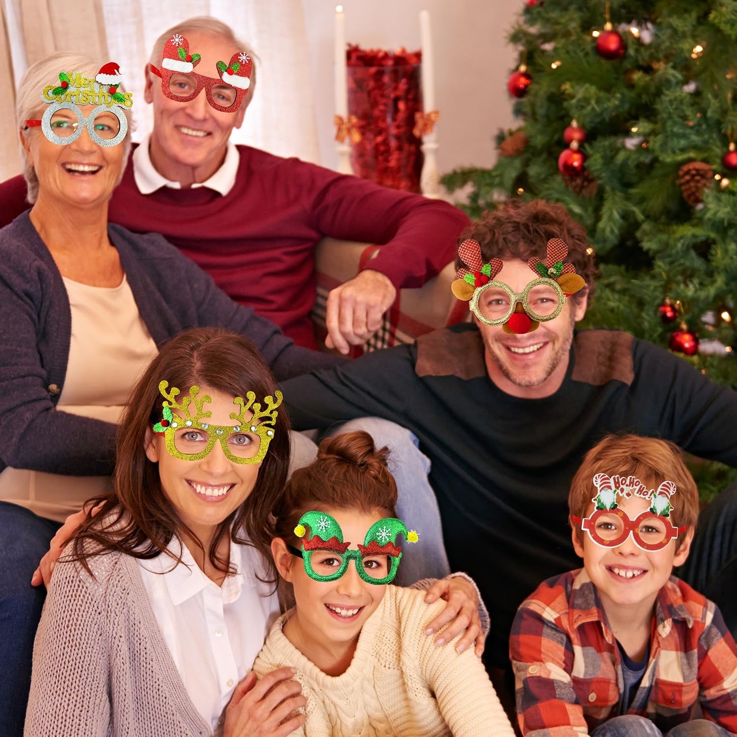 12 Pcs Christmas Glasses Party Favors Supplies for Kids & Adults,Funny Xmas Eyeglasses Goodie Bag Stocking Stuffers,Holiday Classroom Costume Accessories,Photo Booth Props Decorations for Students