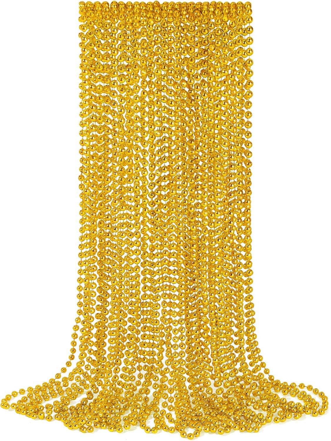 YAXINRUI 24 PCS Gold Mardi Gras Beads, Gold Bead Necklaces, Christmas Bead Necklaces, 33 Inch Round Beaded Necklaces for Mardi Gras Party Christmas New Year Eve Festive Events, Party Favors