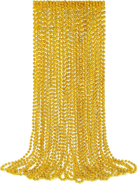 YAXINRUI 24 PCS Gold Mardi Gras Beads, Gold Bead Necklaces, Christmas Bead Necklaces, 33 Inch Round Beaded Necklaces for Mardi Gras Party Christmas New Year Eve Festive Events, Party Favors
