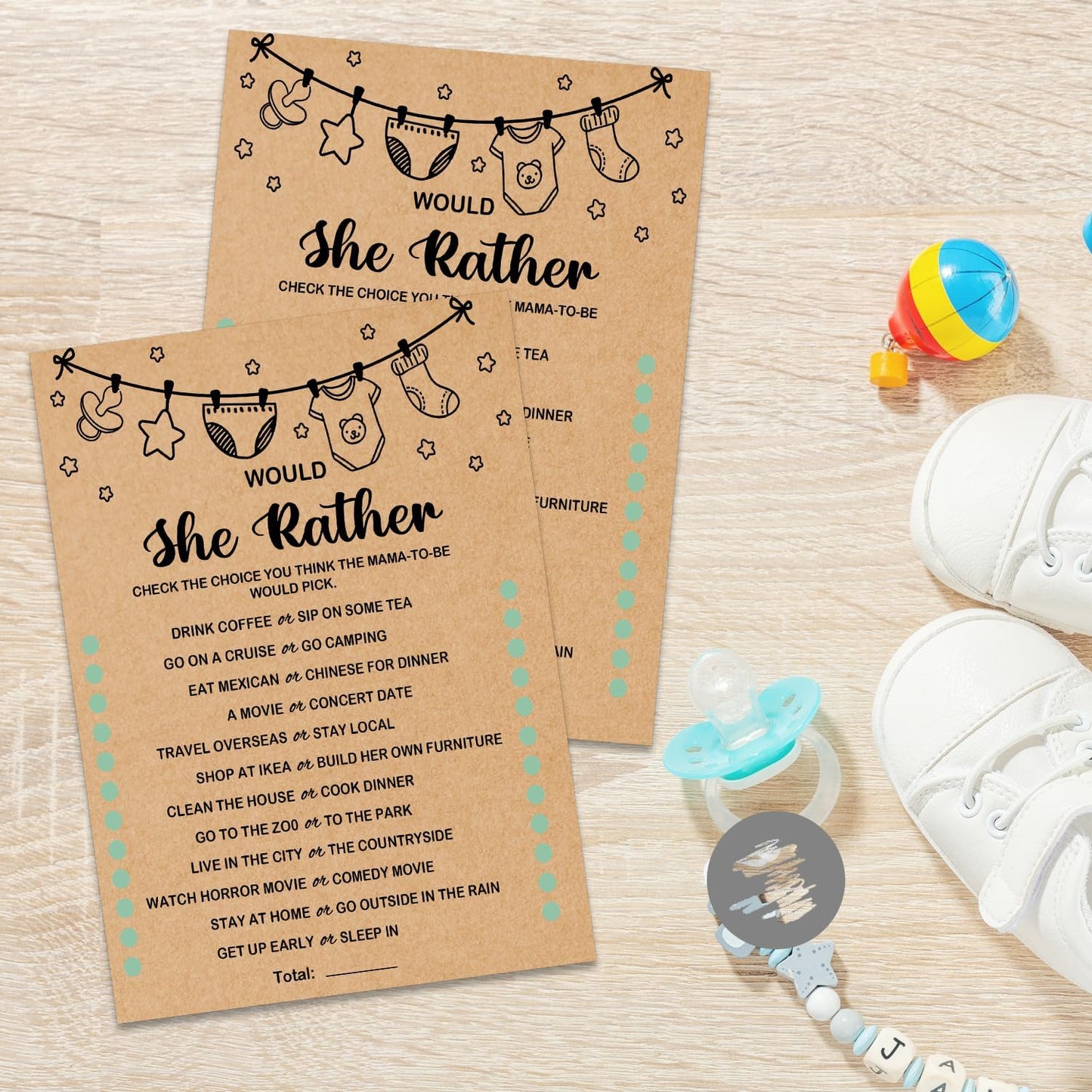 Baby Shower Game, Would She Rather, Baby Shower Ideas, Party Activities Ideas Supplies, Baby Shower Party Games Supplies & Activities, 30 Game Cards Included, Kraft