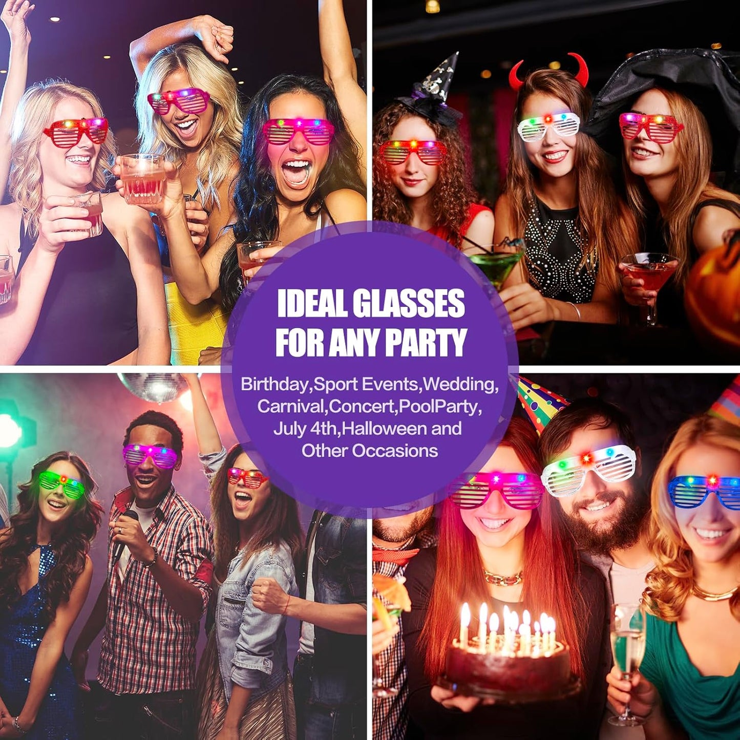 60 PCS LED Glasses, 6 Neon Color Led Glasses, Glow in The Dark Party, Neon Party Supplies for Kids Adults Birthday Wedding New Year Glow Toys Party Halloween