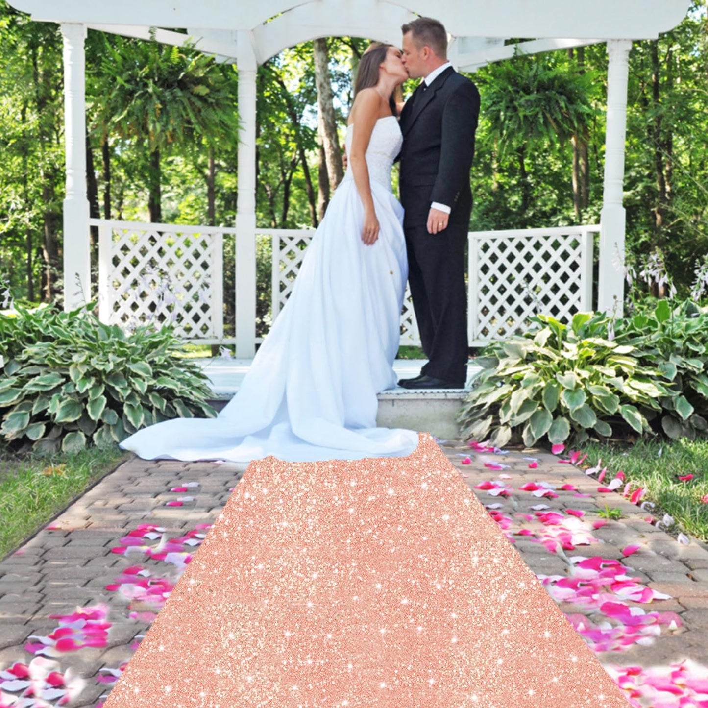 FUHSY Rose Gold Aisle Runner 4ft x 20ft Sequin Aisle Runner Wedding Carpet Aisle Runners Glitter Church Aisle Carpet Walkway Runner Aisle Decoration Sparkly Sequins Runway Rug for Party Outdoor Indoor