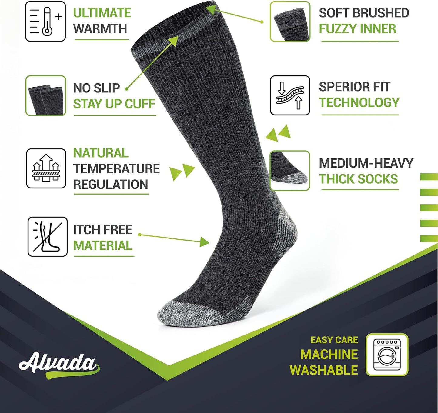 Alvada Warm Thermal Wool Socks for Winter Moisture Wicking and Breathable Cozy Boot Socks