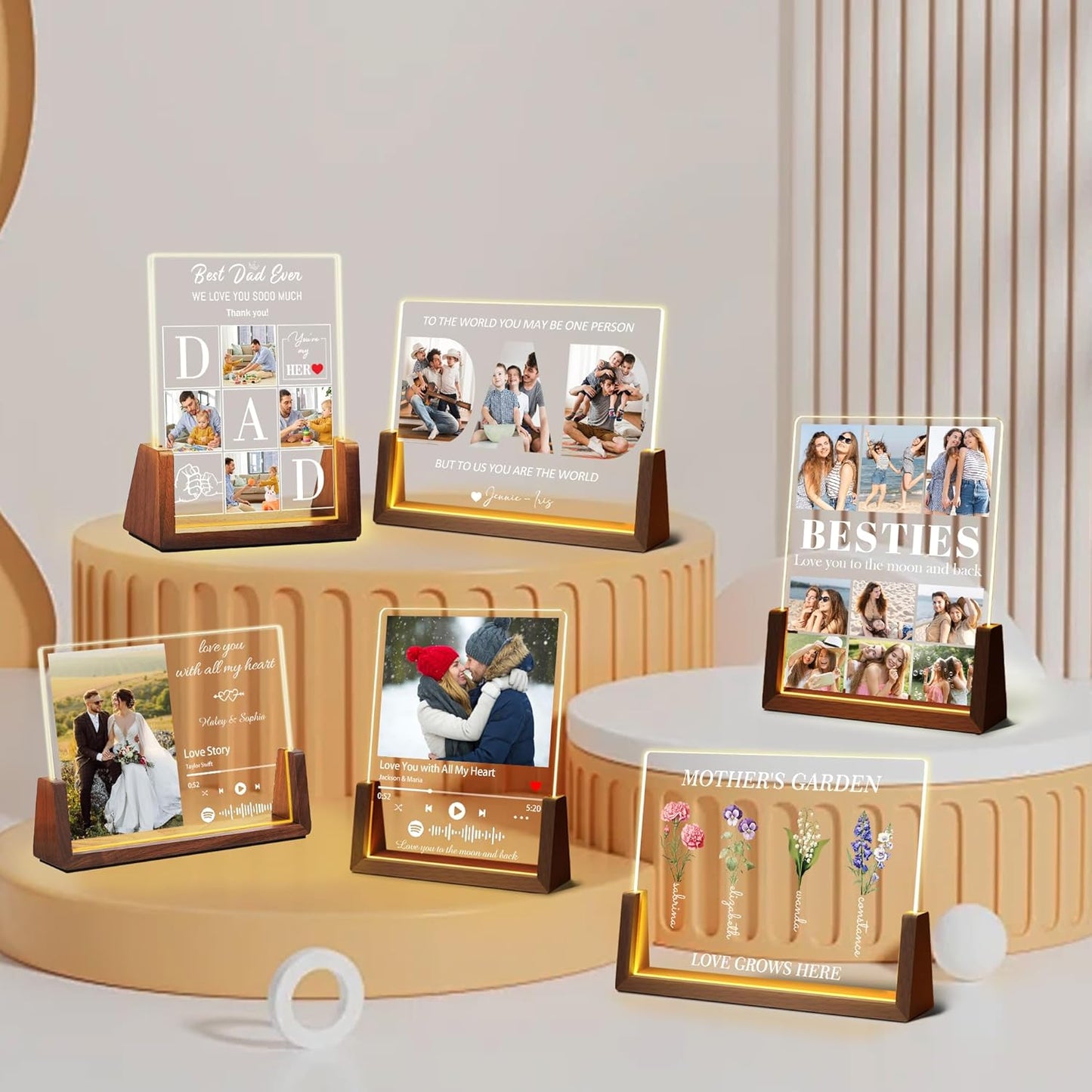 Personalized Dad Gifts For Fathers Day, Custom Fathers Day Birthday Christmas Gifts From Daughter Son Wife Kids, Acrylic Lights Up Picture Frame Plaque With Photo Name, Customized Best Dad Ever Gift