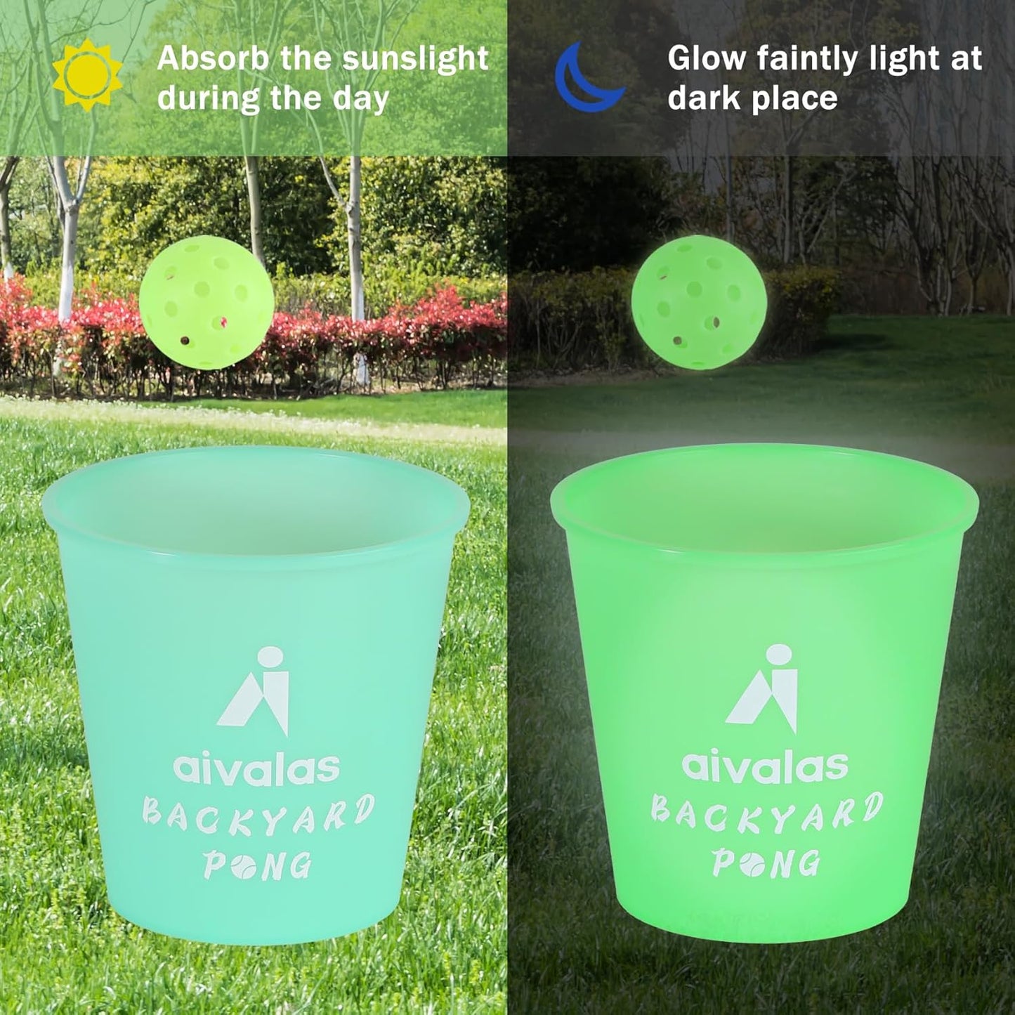 Yard Pong Outdoor Games Glow Set in Dark for Adults,Family and Kids,Giant Yard Pong for Beach,Camping,Lawn,Backyard and Yard Parties,with Buckets, Balls and Carrying Bag