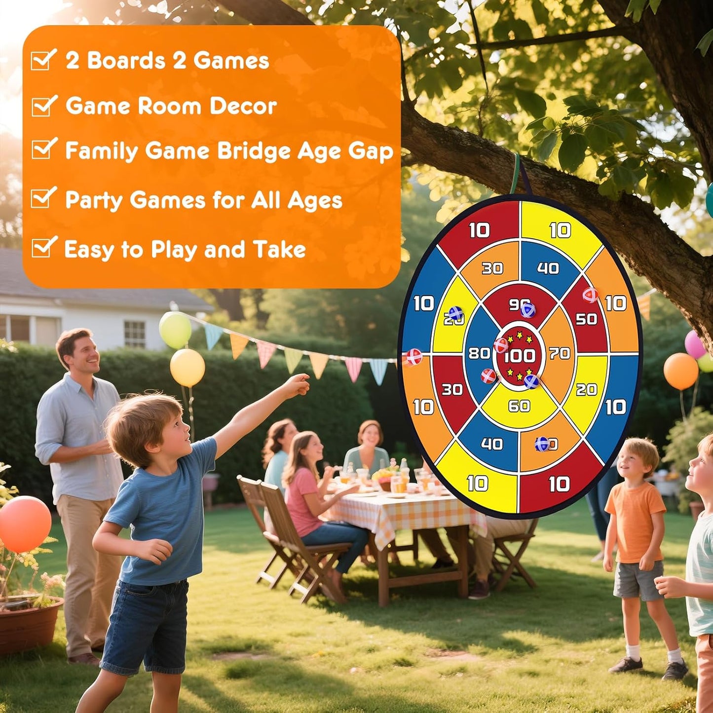 [2 Pack] Dart Board Games for Kids, 2025 New Sticky Tic Tac Toe Dart Game Set with Carry Bag, Indoor Outdoor Games Backyard Games, Boys Toys Birthday Gifts for 4 5 6 7 8 9 10 11 12 Year Old Boys Girls