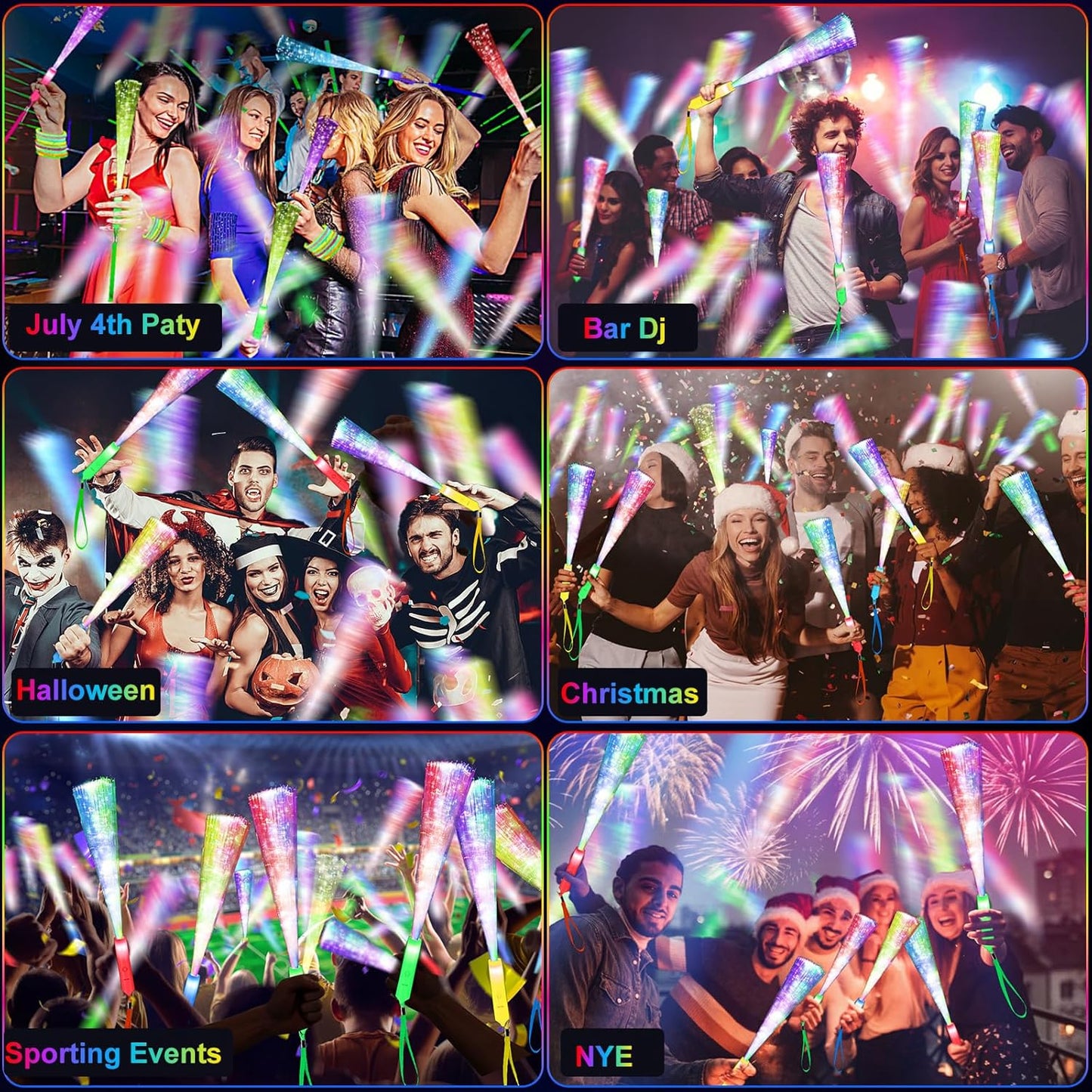 38 PCS Glow Sticks Bulk, Glow Fiber Optic Sticks, LED Light Wands, Glow in The Dark New Year's Party Supplies, Fiber Optic Wands for Weddings, Flashing LED Party Favors, Colorful Light Sticks