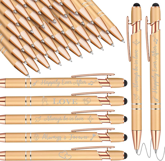 Kisston 36 Pcs Wedding Pens Bulk Bridal Shower Pens Favors Bachelorette 6 Styles Retractable Ballpoint Wedding Favors Supplies for Guest Game Office(Champagne)