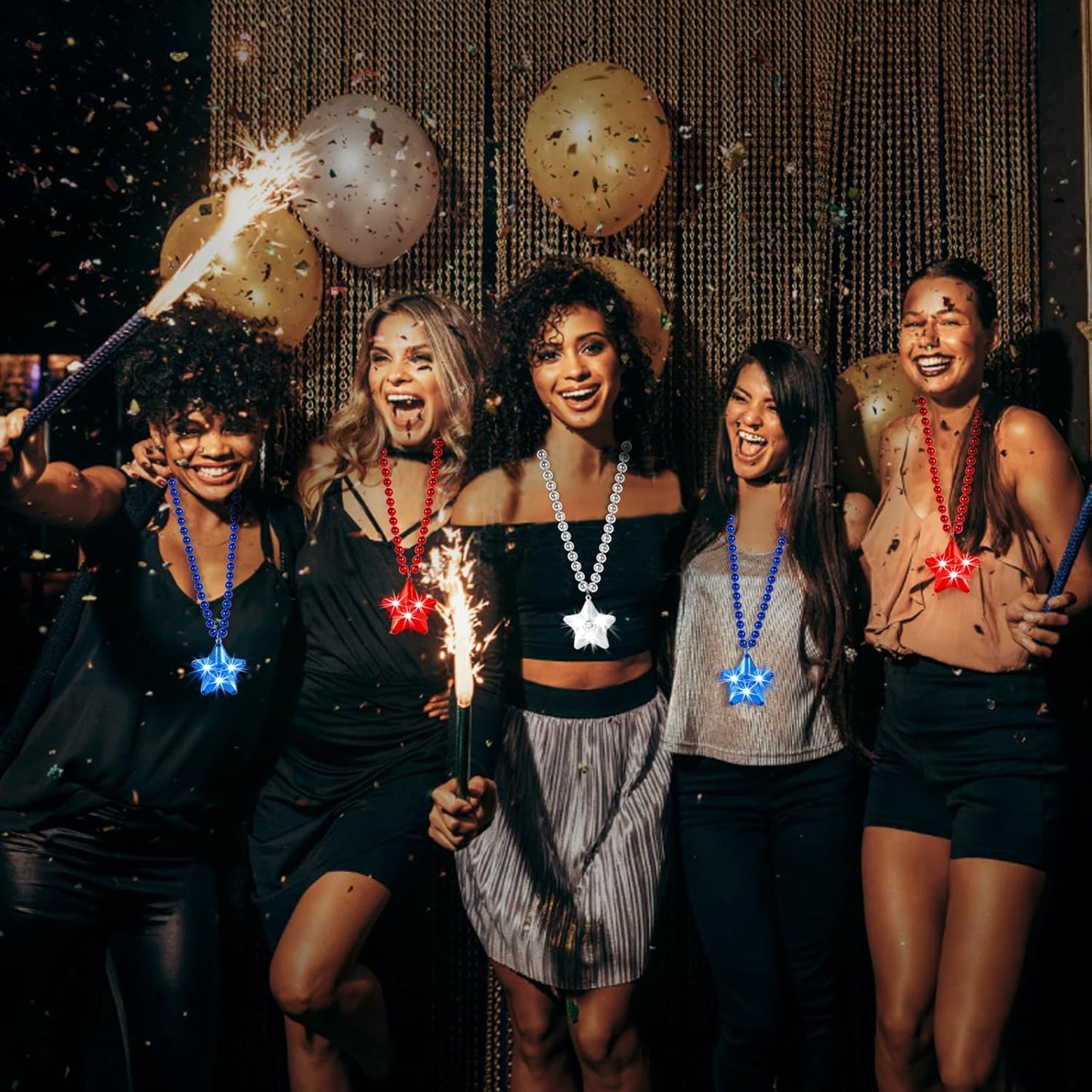 6 Pack Glow Blue Necklace Beaded Necklaces with Light Up Star for Christmas July 4th Decorations Mardi Gras Party Favors