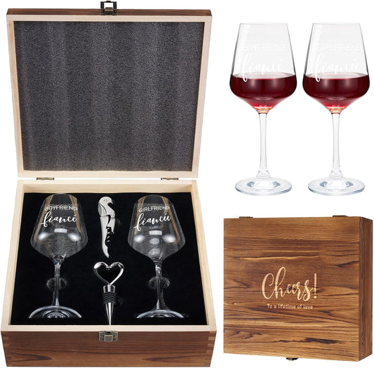 AW BRIDAL Fiance and Fiancee Engaged Wine Glasses, Engagement Gift for Couples and Newly Wed, Fiance Gifts for Women, Wedding Gift for Couples 2025, Bridal Shower Gifts for Bride to Be