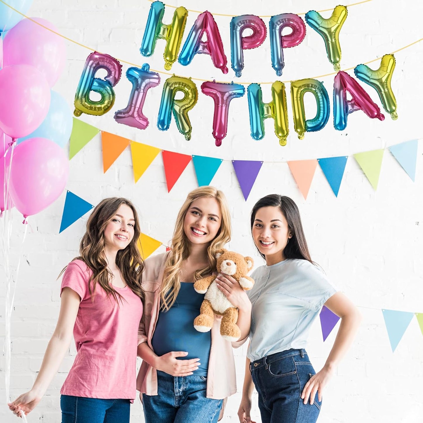 LIOZEOKUN Happy Birthday Balloon Letters 16 inch Mylar Foil Birthday Balloons Banner Sign for Birthday Party Decorations Supplies (Rainbow)