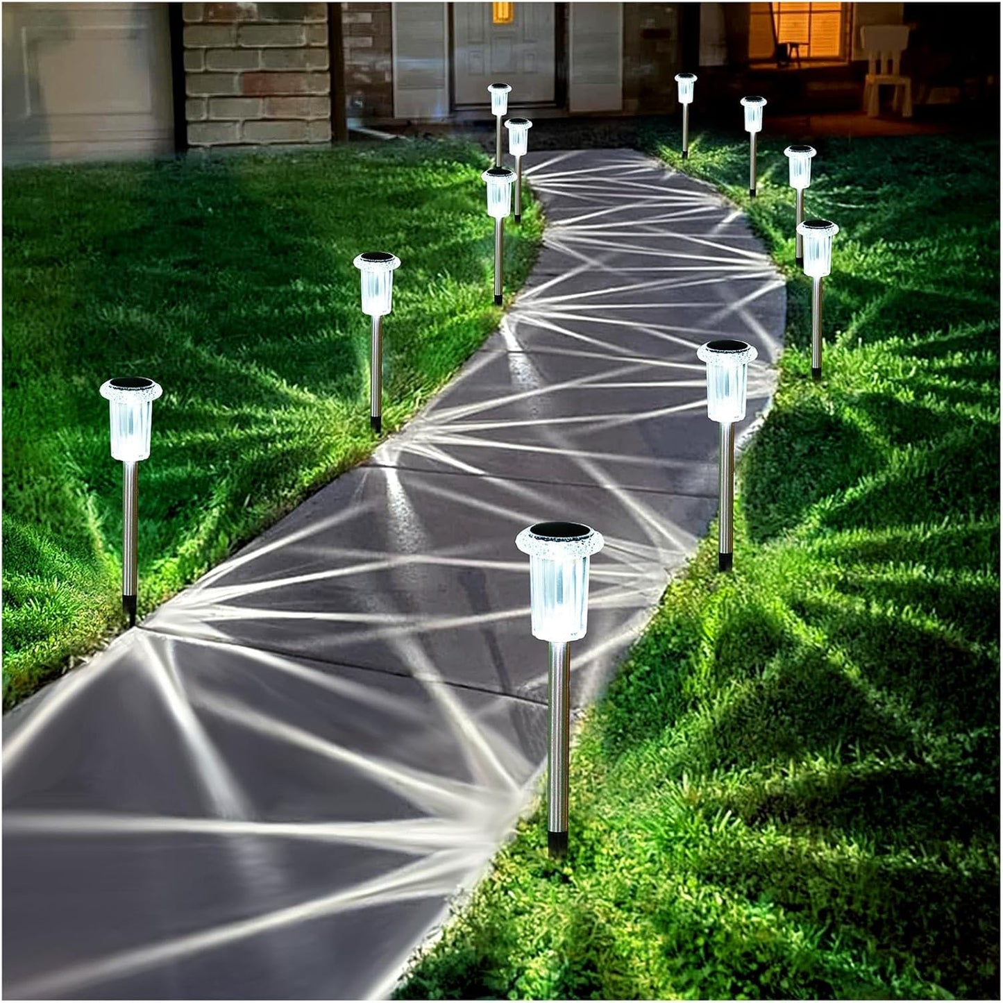 15 Pack Solar Pathway Lights Solar Lights Outdoor, Led Waterproof Yard Walkway Lighting Stainless Steel Garden Stake for Outside, Path, Landscape, Driveway, Backyard (Cold White)