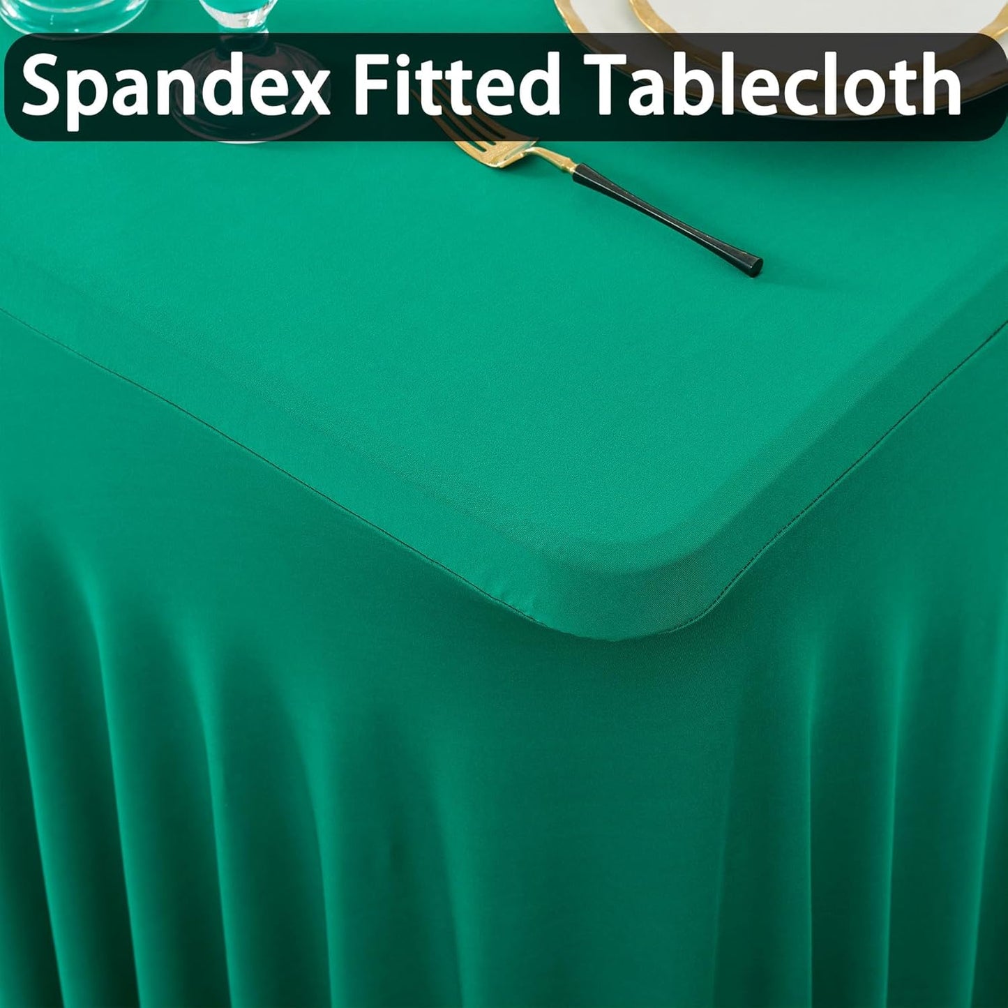 2 Pack Emerald Green Spandex Tablecloths for 8 Foot Rectangle Tables, Wrinkle Free Fitted Table Cloths Green 8ft Stretchy Table Cloth Cover with Skirt for Parties Weddings Birthday Banquet Baby Shower