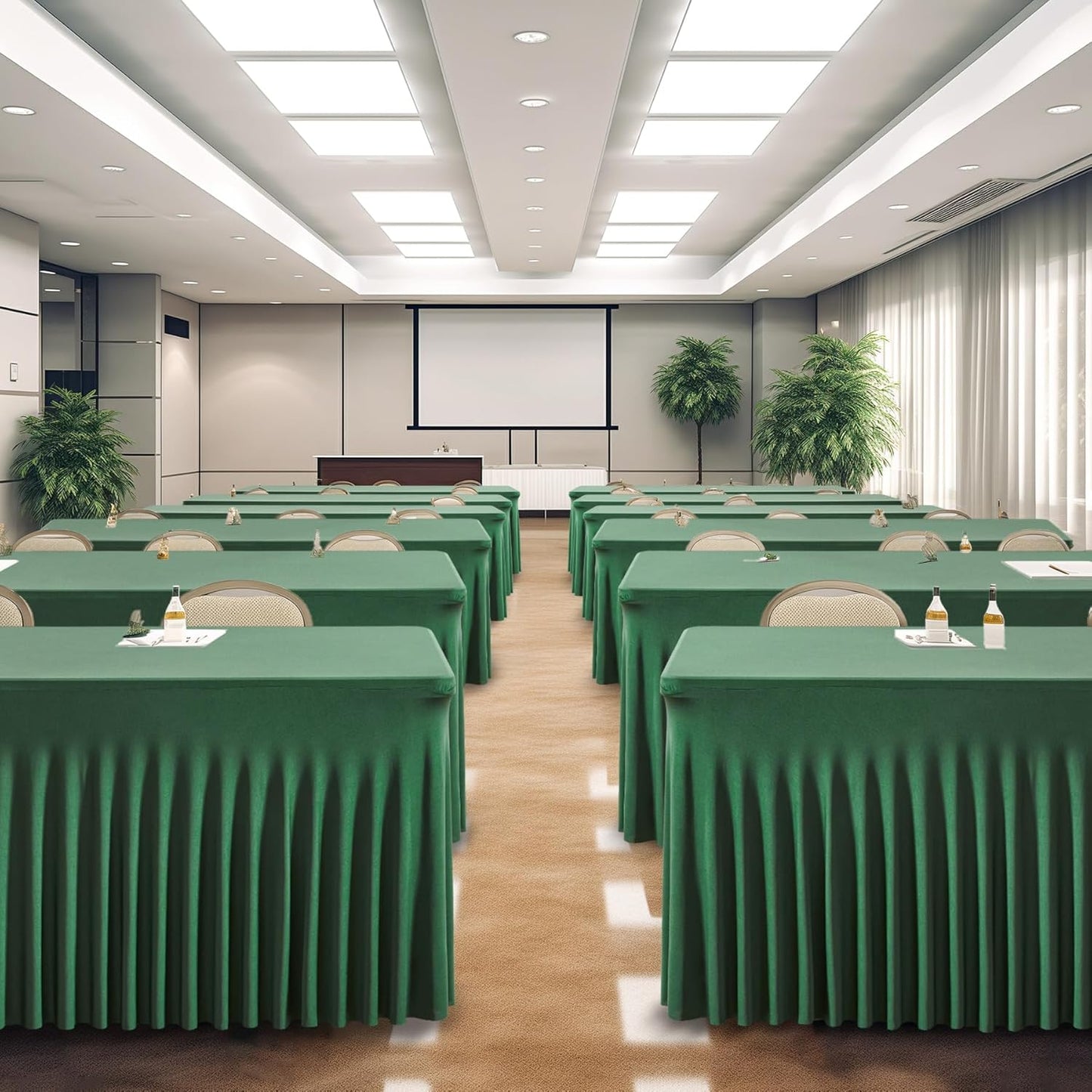 PARTISKY Hunter Green Spandex Tablecloth for 8ft Rectangle Tables, Stretchable Table Cover Skirt for Folding Tables Weddings Parties Banquets Events Trade Shows and Dessert Table