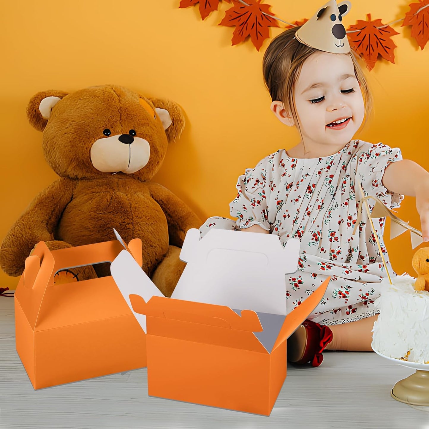 XAGLVV 24 Pack Orange Gable Boxes with Handles 6.2x3.5x3.5 Inch Paper Party Favor Gift Box for Halloween Party Favors Thanksgiving Fall Festivals Kids Birthdays