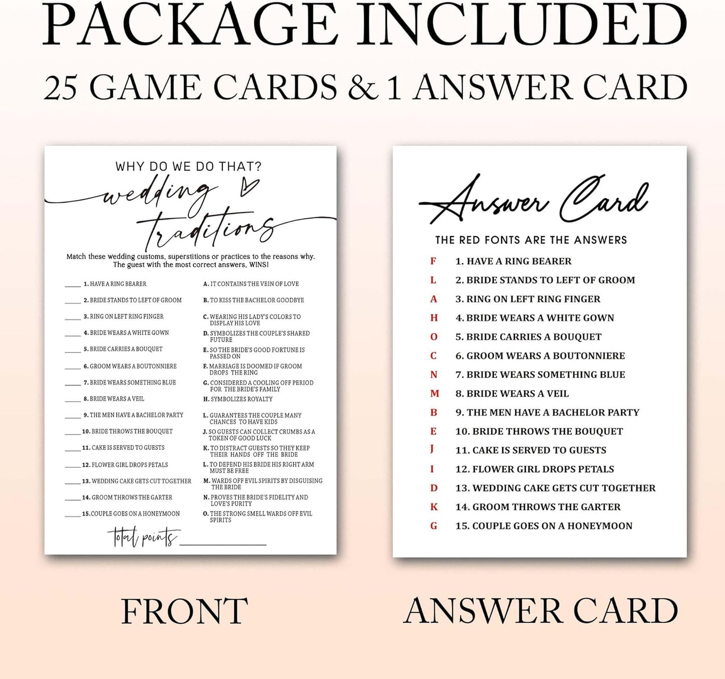 Wedding Shower Games Cards, Wedding Traditions Why Do We Do That, 25 Game Cards with 1 Answer Card, Engagement Party Wedding Games for Guests, Minimalist White Wedding Party Supplies - A08