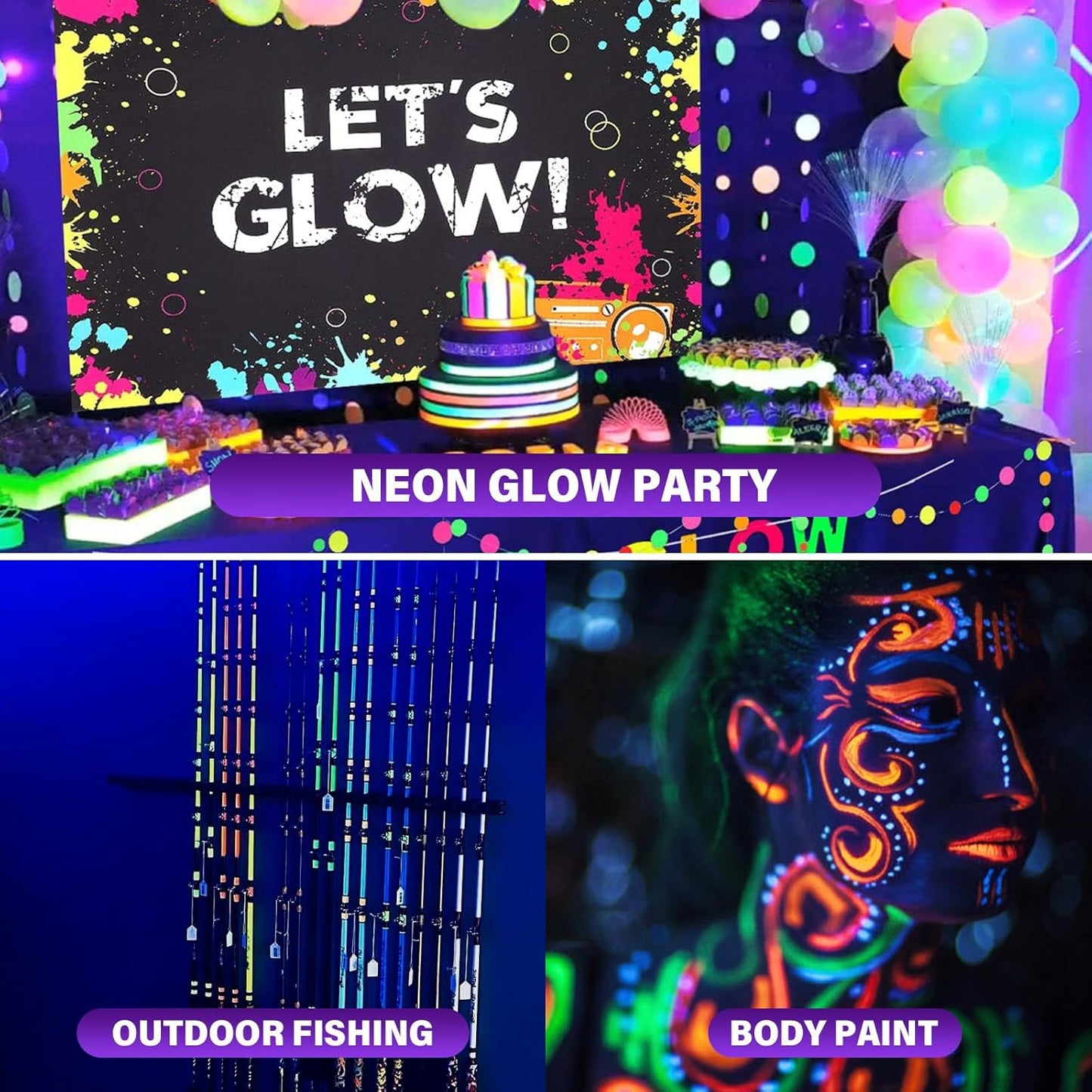 Rechargeable Black Light - Battery-Powered UV Blacklight, Portable,Cordless 395nm Ultraviolet Flood Light for Glow Parties, Night Fishing, UV Paints, Halloween