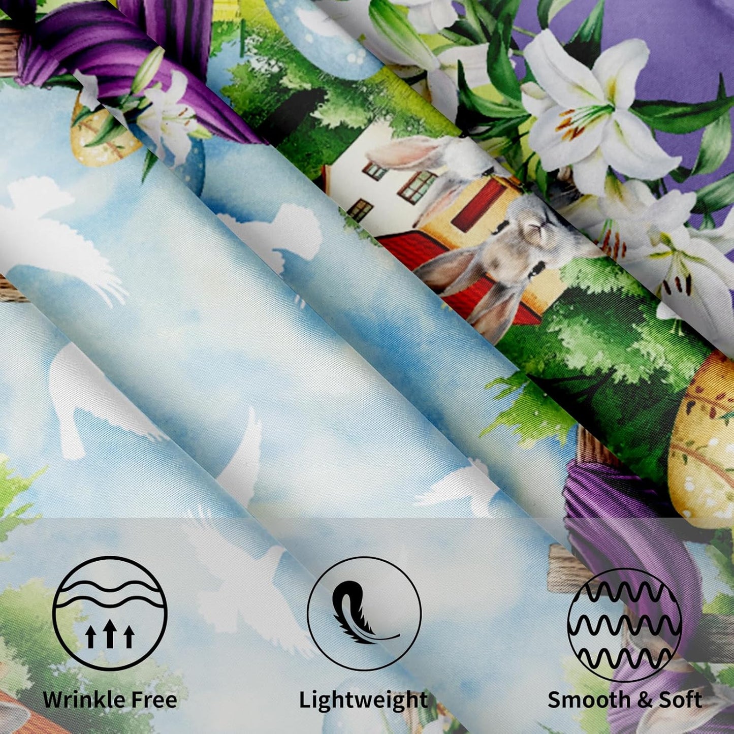 Giwawa Easter Cross Round Tablecloth 60 Inch Spring Bunny Rabbits Eggs Hunt Table Cloth for Kitchen Dining Lily Flowers Polyester Table Cover Holiday Party Picnic Farmhouse Decoration