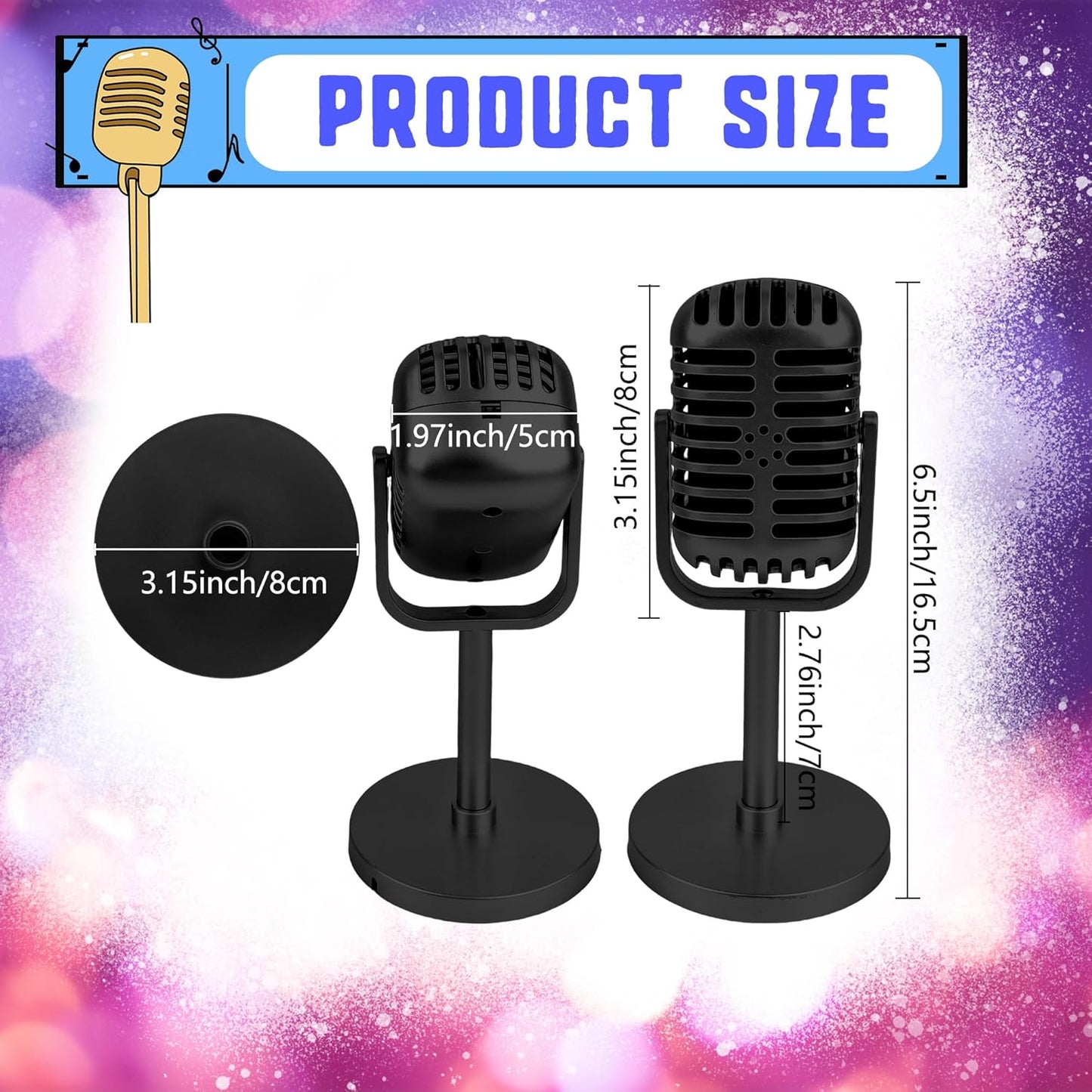 3 Pack Retro Microphone Props Model with Stand Plastic Fake Antique Microphone Stage Table Decor for Classic Party Decoration Costume Prop Pretend Play (Black)