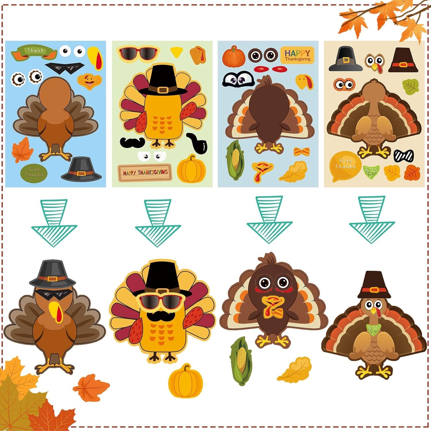 Make-A-Turkey Stickers Thanksgiving Crafts for Kids - Make A Face Sticker, Make Your Own Turkey DIY Stickers Autumn Fall Harves Party Favors Games Supplies Thanksgiving Decorations Gift
